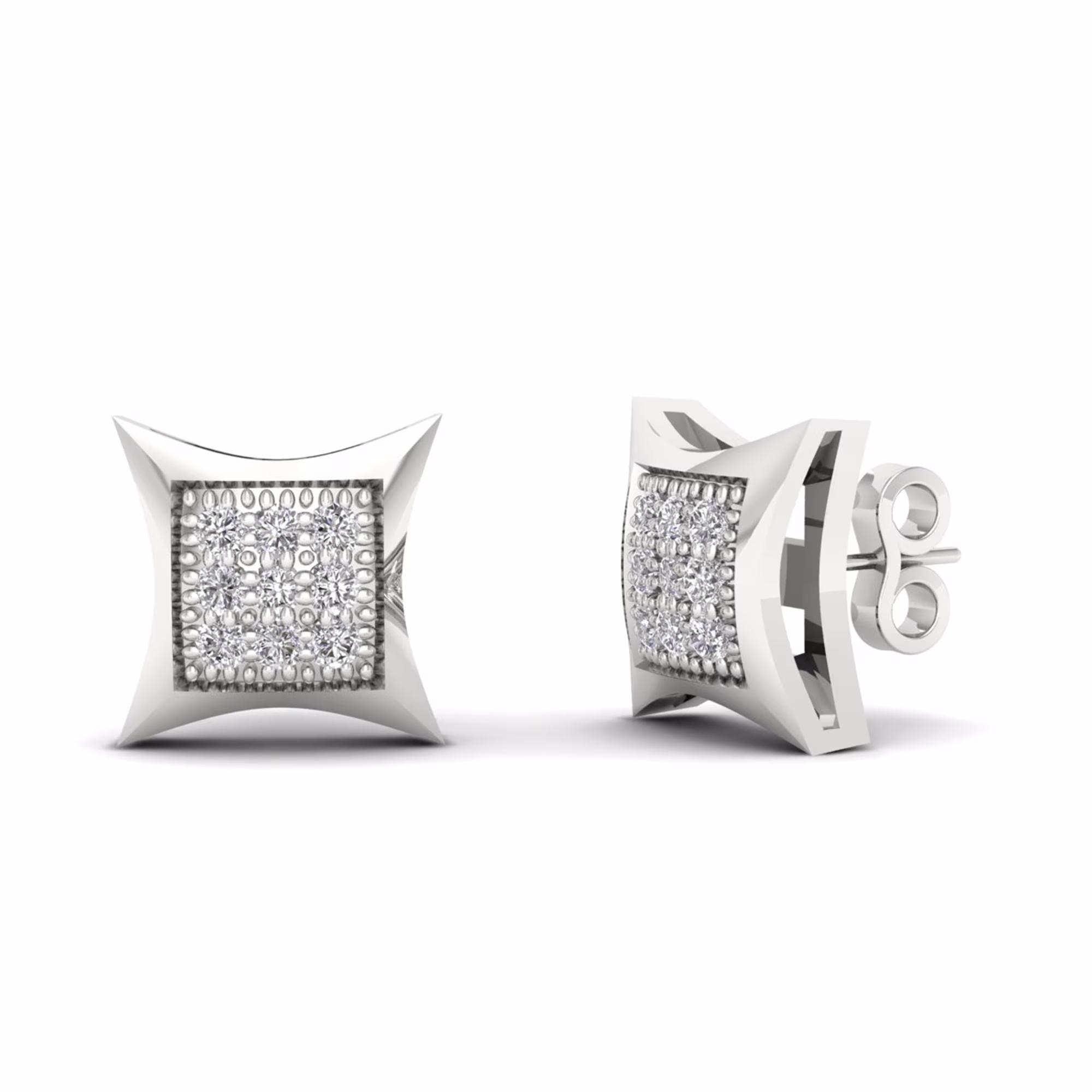 1/20ct TW Diamond 10K White Gold Kite Shape Cluster Stud Earrings