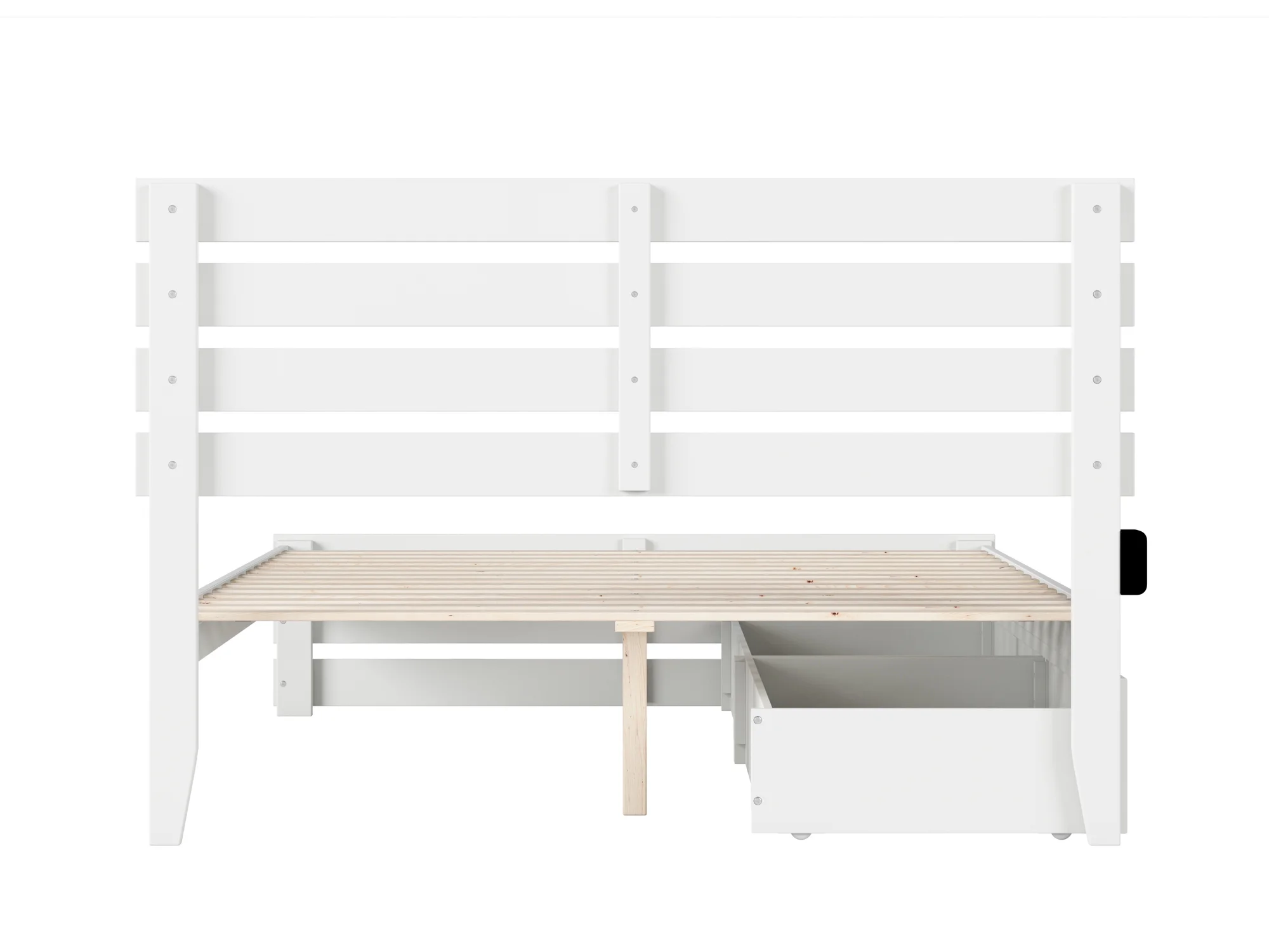 Oxford Queen Bed with Footboard and USB Turbo Charger with 2 Extra Long Drawers in White