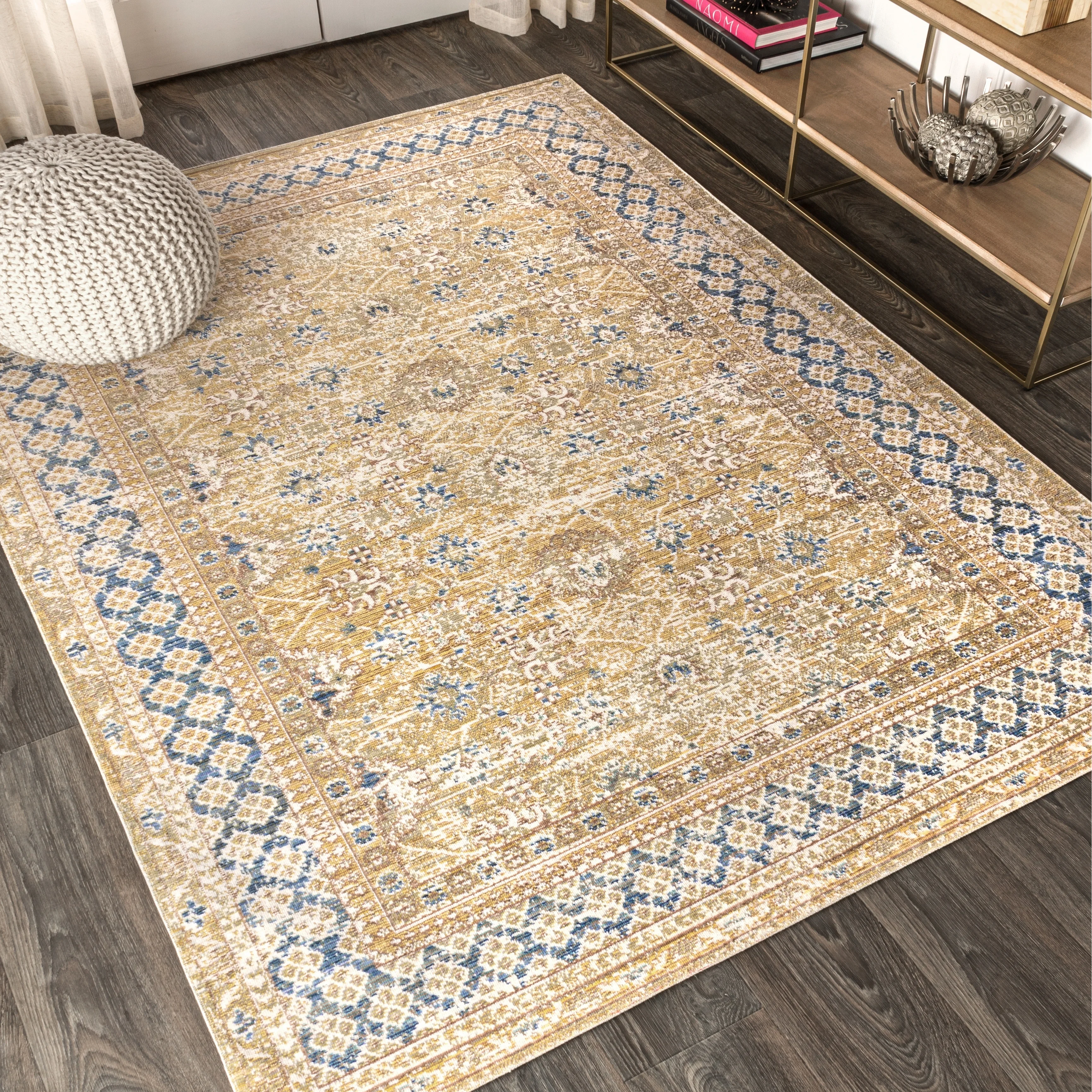 JONATHAN Y JONATHAN  Y Xlendi English Country Argyle Area Rug 4 X 6 - Blue/Gold
