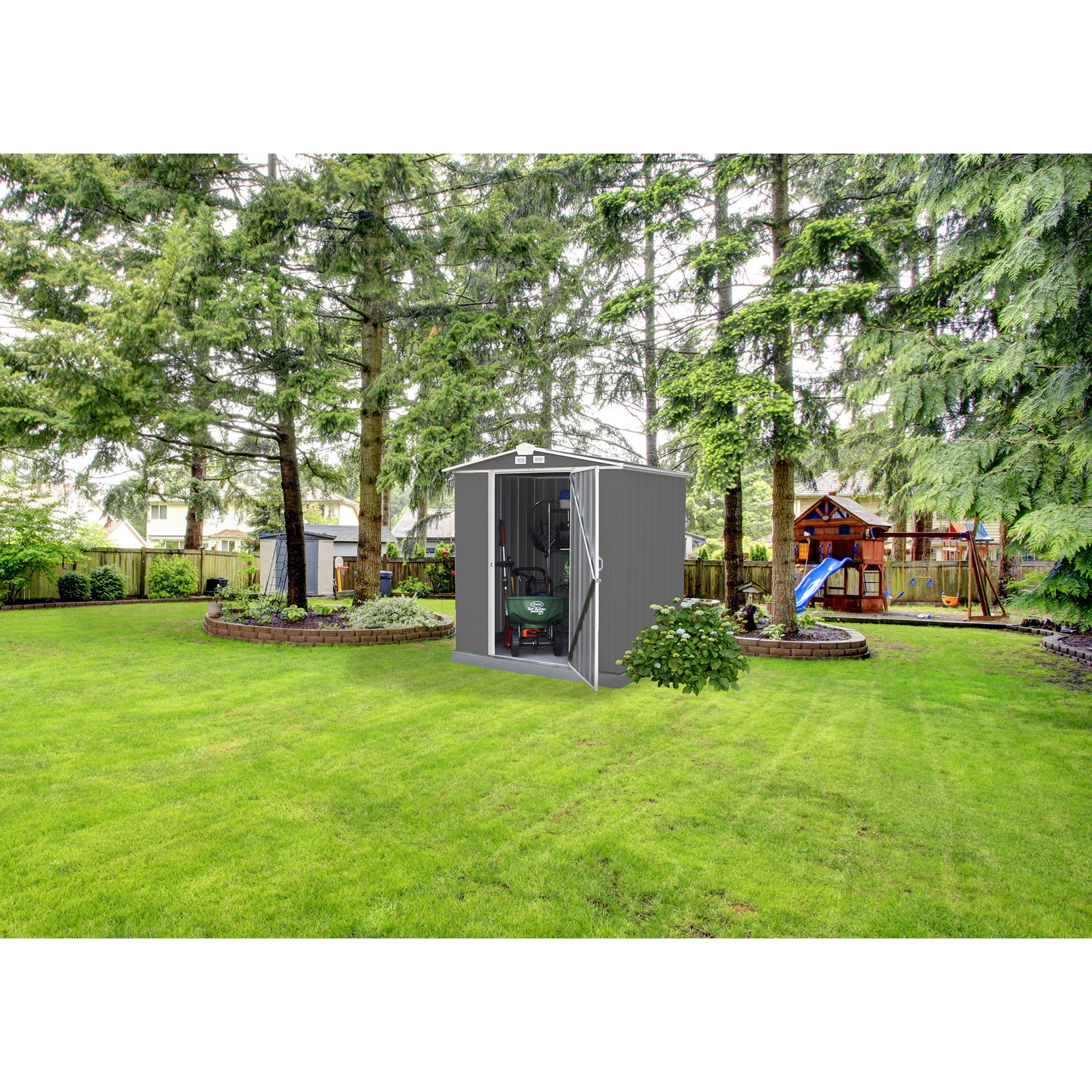 Arrow Sheds EZ6565LVCRCC EZEE Shed - 6 ft. x 5 ft. x 6 ft. Cream w/Charcoal Trim