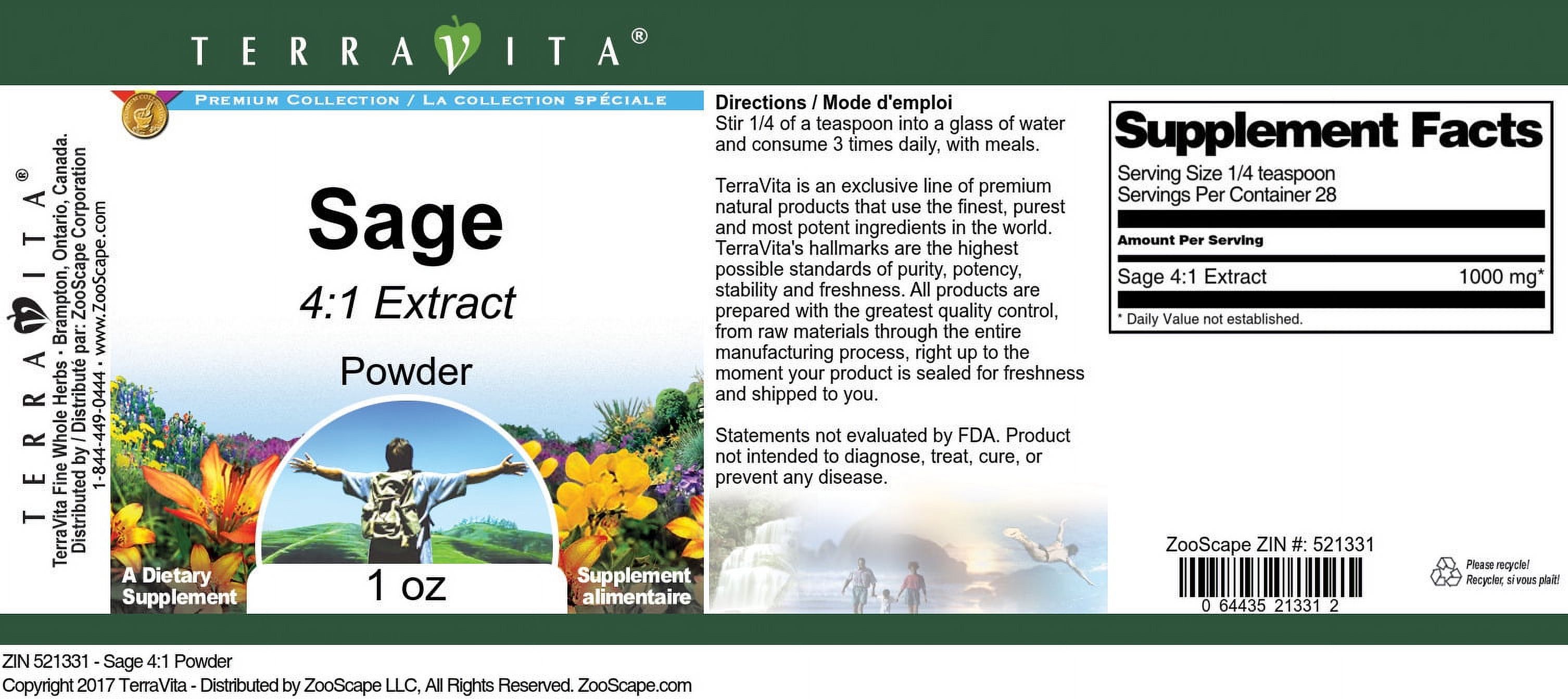 TerraVita Sage 4:1 Powder, (1 oz, 3-Pack, Zin: 521331)