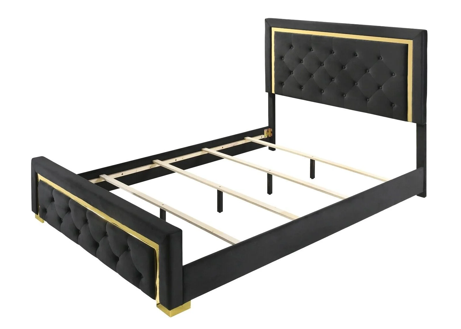 Modern Glam 1pc King Size Panel Bed Bedroom Furniture Gold Black Finish