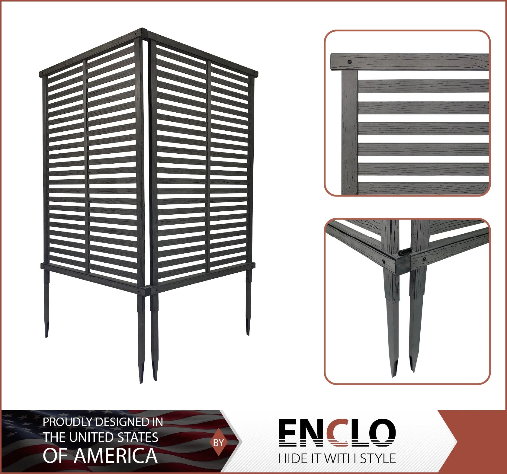 EC18013 4.5ft H x 3ft W No-Dig Charcoal Color WoodTek Vinyl Alpine Privacy Screen Kit