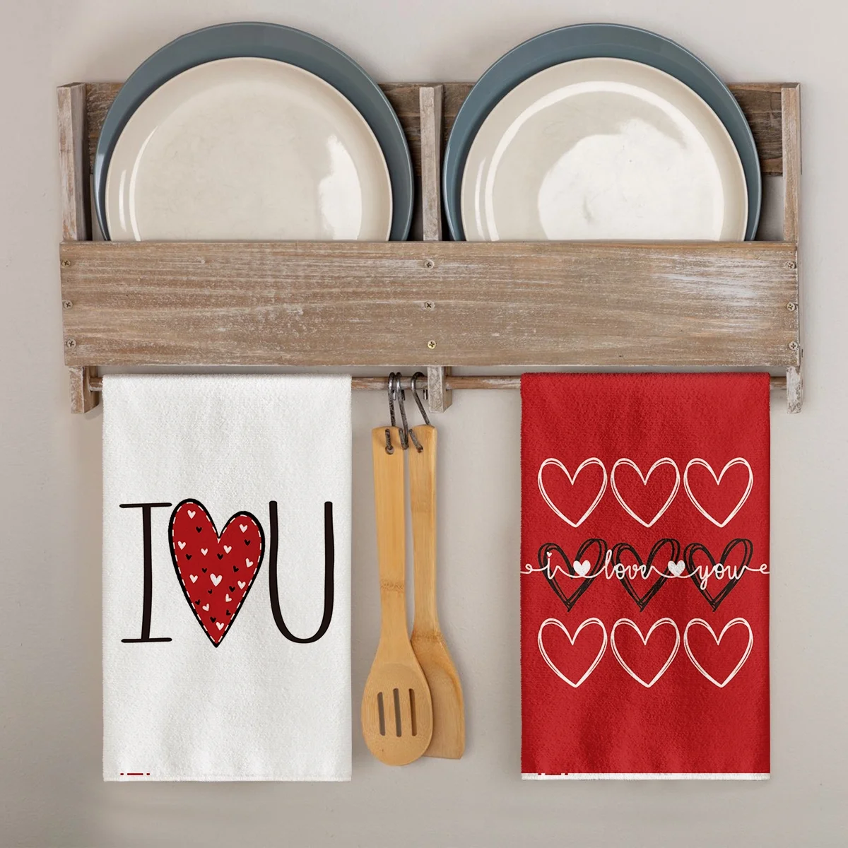 Artoid Mode Red Heart Love You Valentine Kitchen Dish Towels Set of 4, 18 x 26 Inch