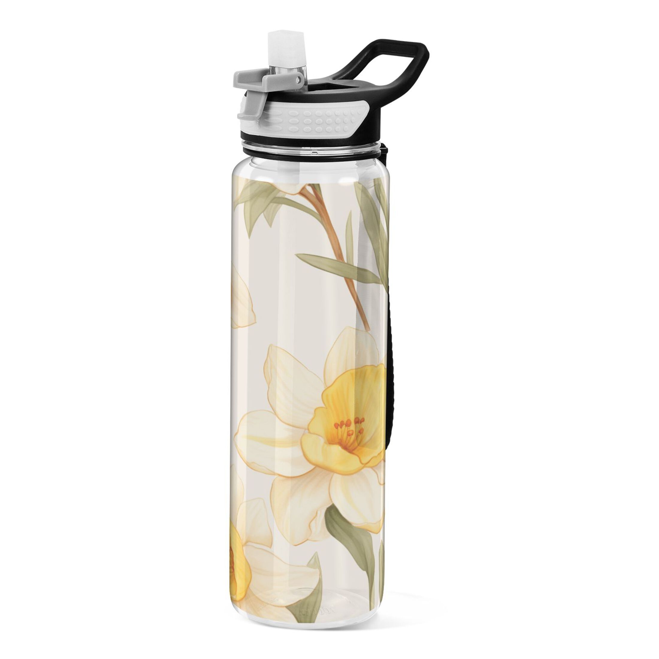 Yellow Flower 32oz Water Bottles with Straw Tritan Leakproof Sports Bottle BPA Free Clear for Fitness Gym Swimming Cycling
