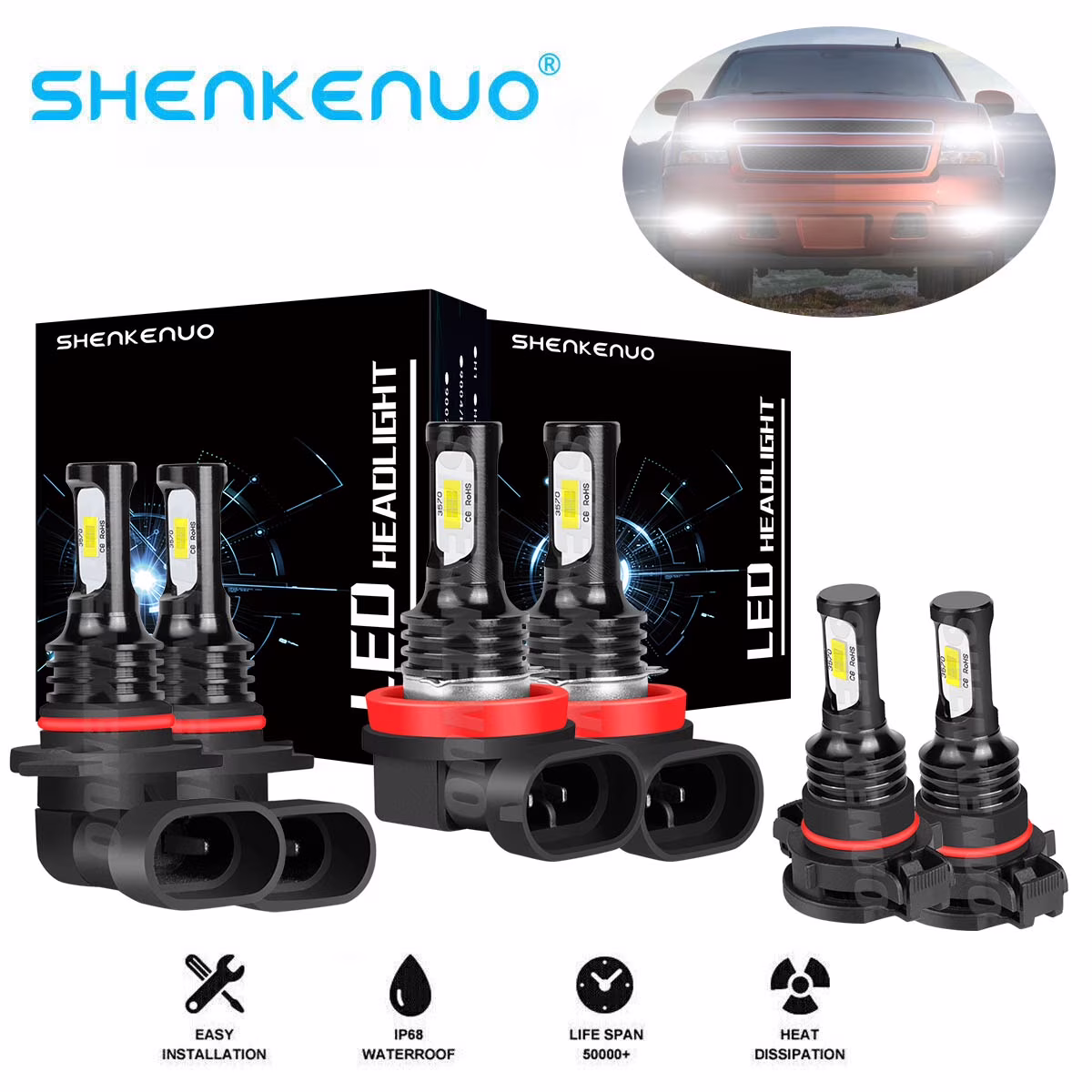 For Chevy Avalanche 2007-2013 - 6x LED Headlight+Fog Light Bulbs Combo Kit