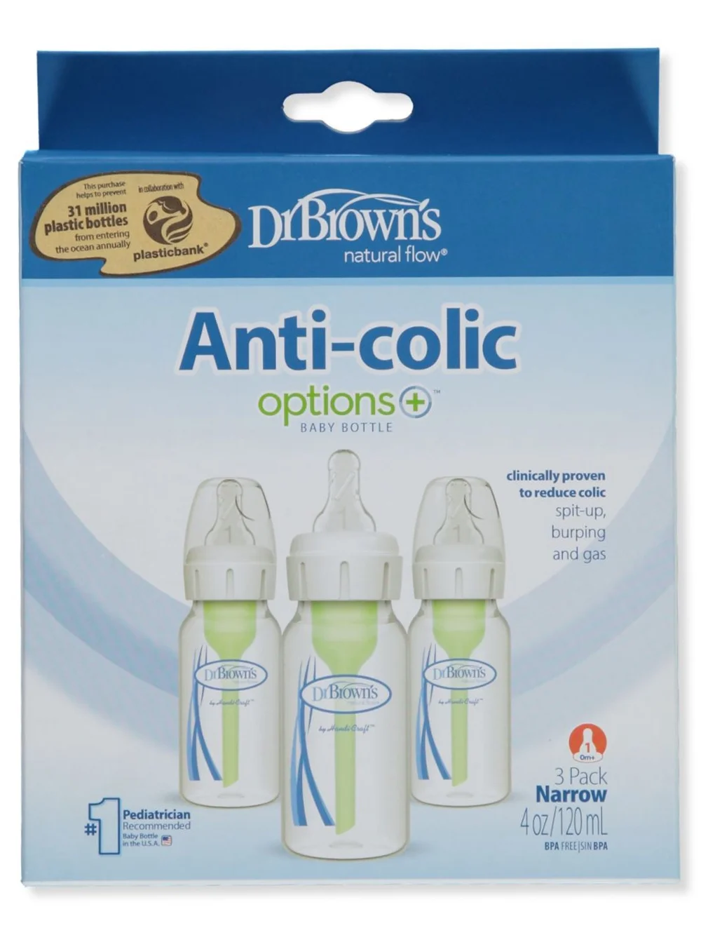 Dr. Brown's Anti-Colic Baby Bottles 3-Piece 4 Oz. - green, one size