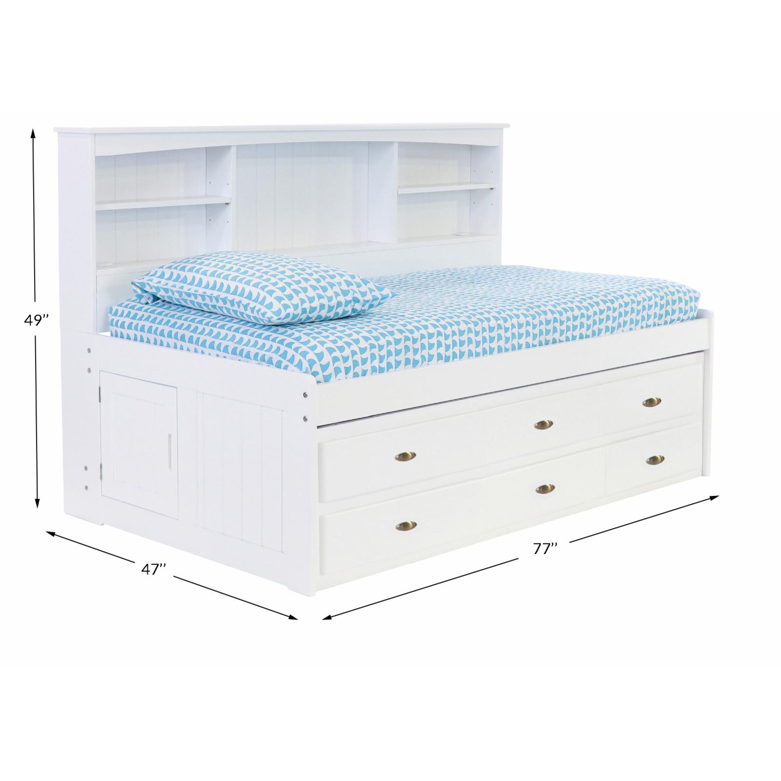 OS Home and Office Furniture Solid Pine Twin Bookcase Daybed with Six Drawers in Casual White