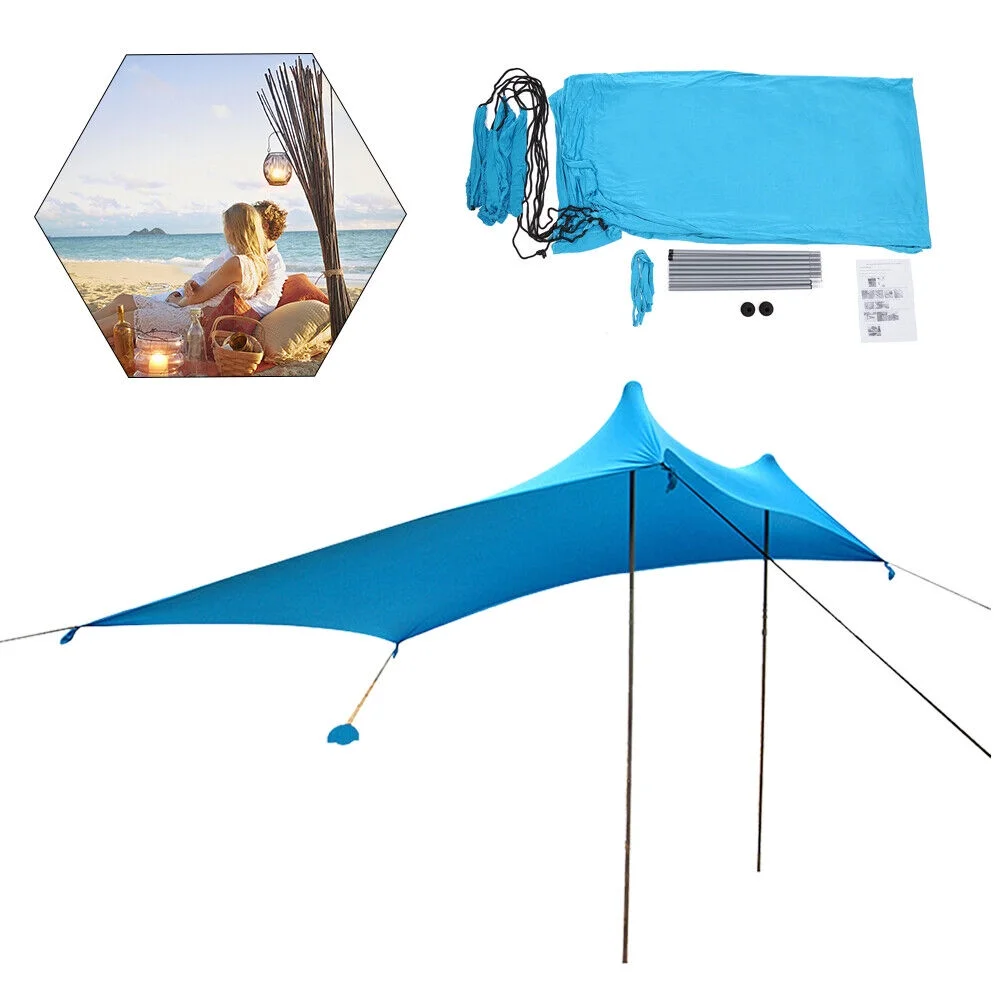 10FT Protection Beach Shelters Tent Garden Beach Patio Pool Sun Canopy Tent Blue Picnic Camping Sun Canopy Tent Sun Shelter