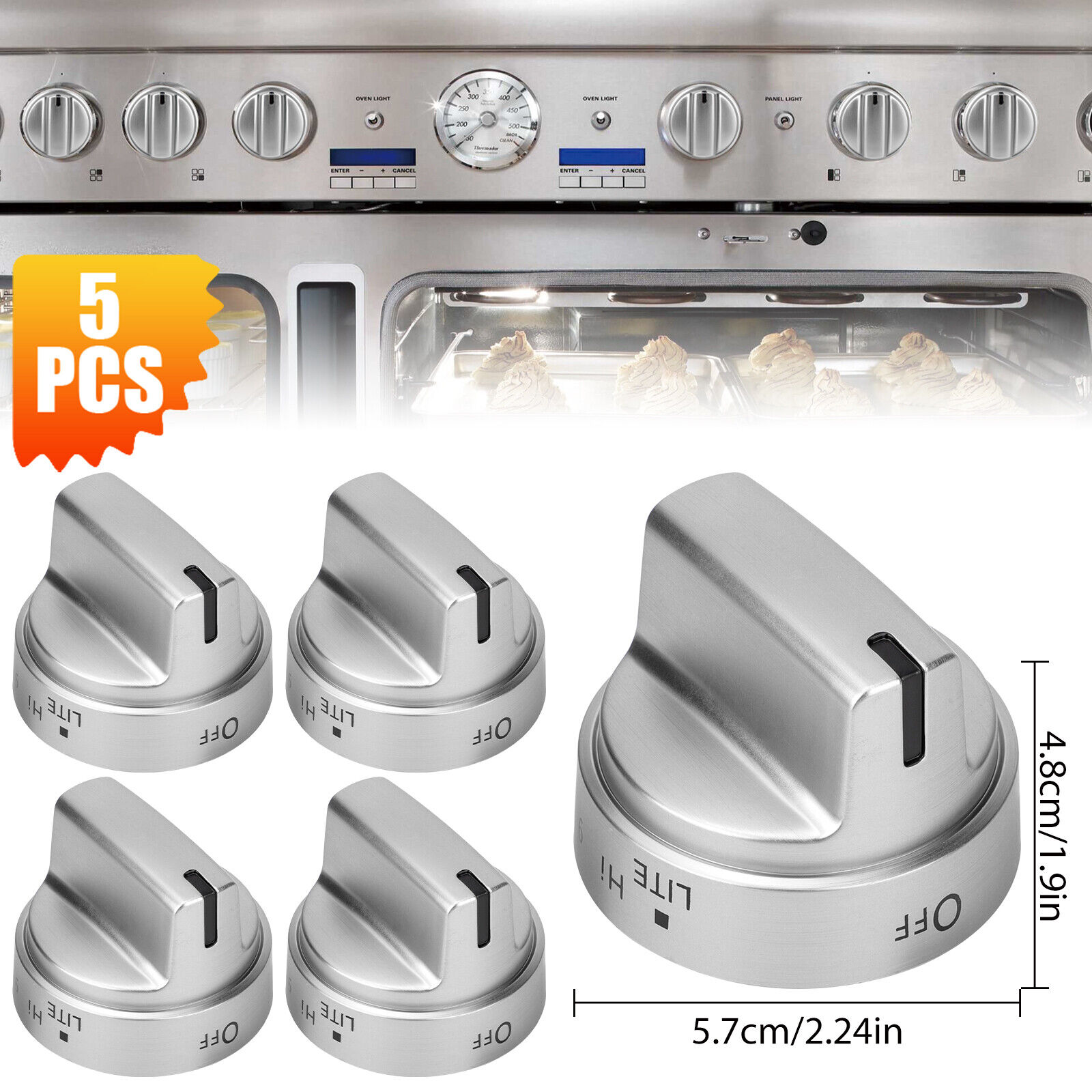 5PCS Stainless Steel Control Knob Replacement for GE Gas Range Stove WB03X24818