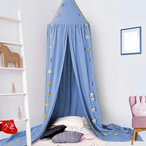 Ceekii Canopy for Girls Bed, Round Dome Hook Cotton Princess Mosquito Net Canopy Kids Bedroom Games Reading Tent Nursery Play Room Decor (Blue)