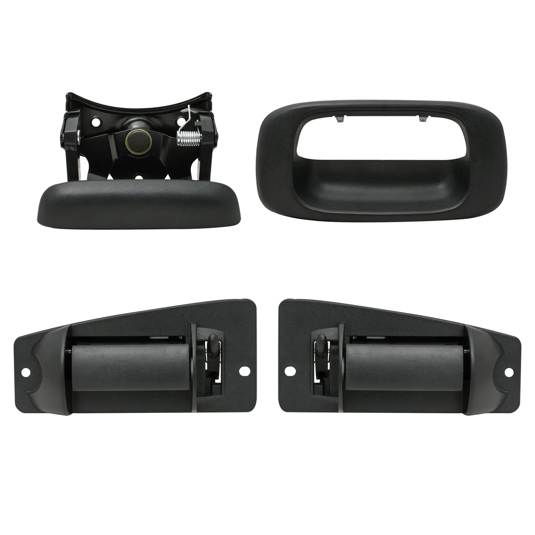 4pcs Textured Black Left+Right Rear 3rd Side Doors+Tailgate Handle w/ Bezel/Cover Compatible With 99-06 Chevy Silverado/GMC Sierra 07 Classic Body Extended Cab w/ Half Size Rear Doors