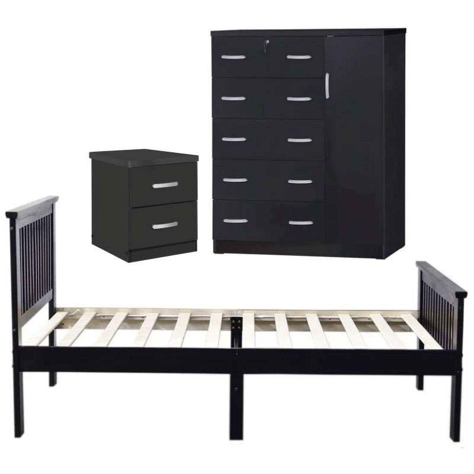 Home Square 3-Piece Set with Twin Bed 5-Drawer Tall Chest Wardrobe & Nightstand