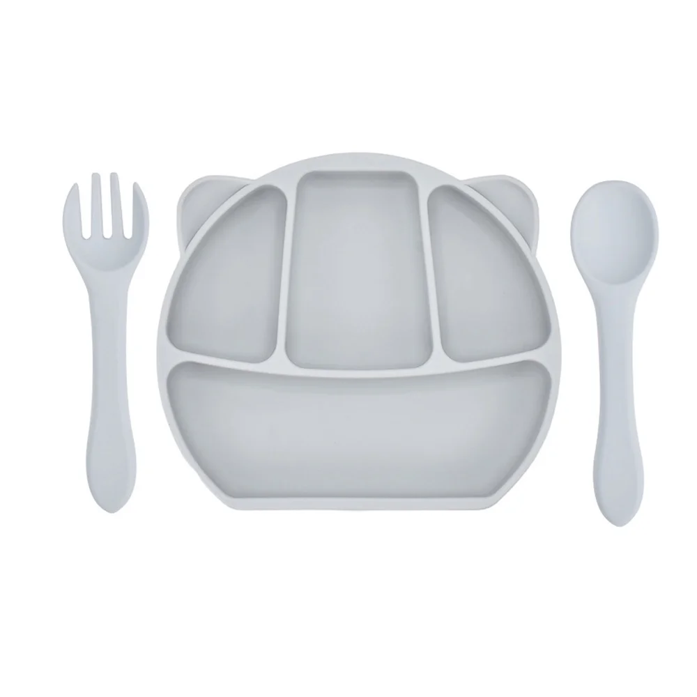 Walmeck Silicone Suction Plates for Babies Toddlers Self Feeding  Suction Plate with Silicone Spoon & Fork BPA Free Divided Design Dishwasher & Microwave