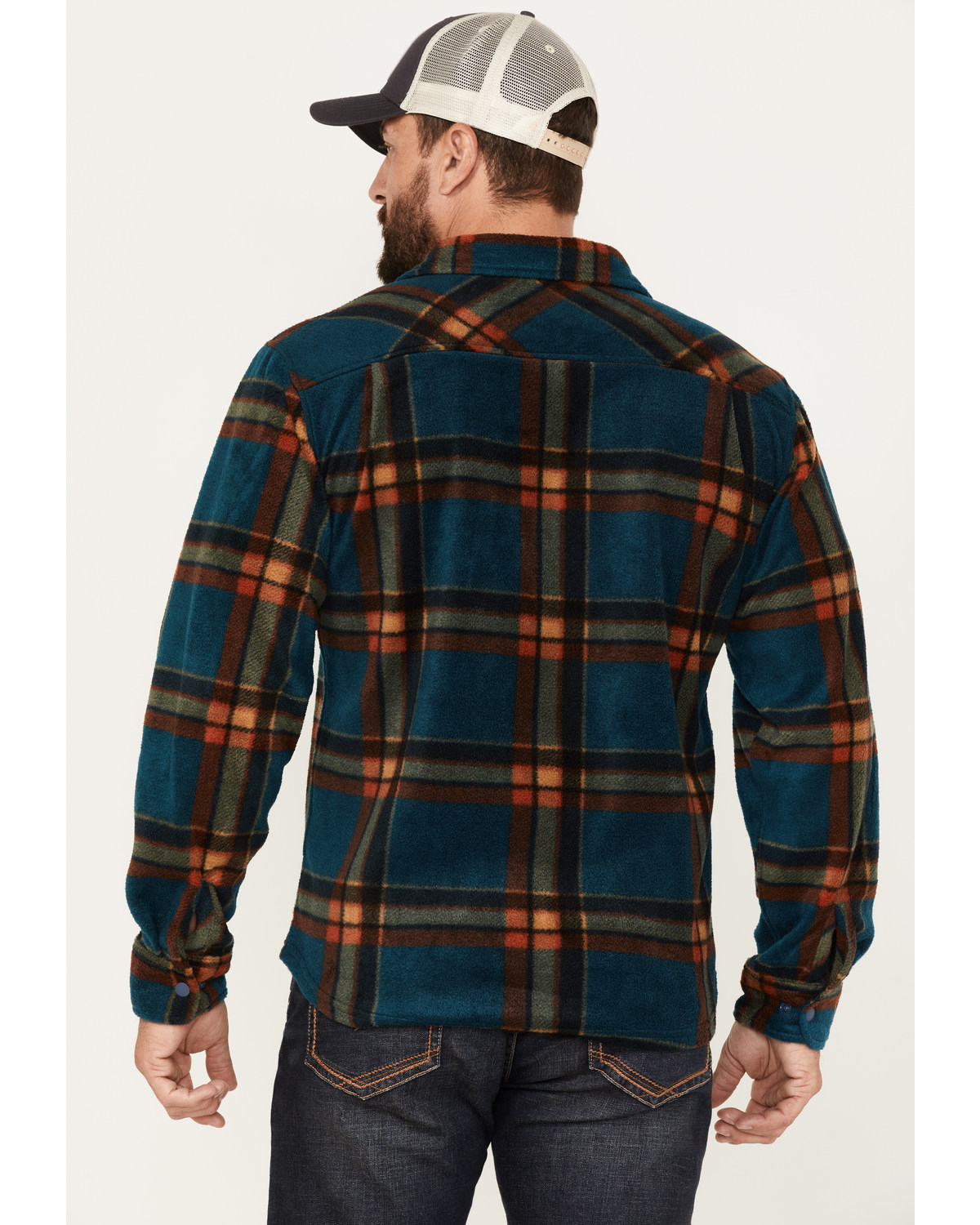 Brixton Men's Plaid Print Bowery Long Sleeve Arctic Stretch Fleece Jacket Teal Small  US
