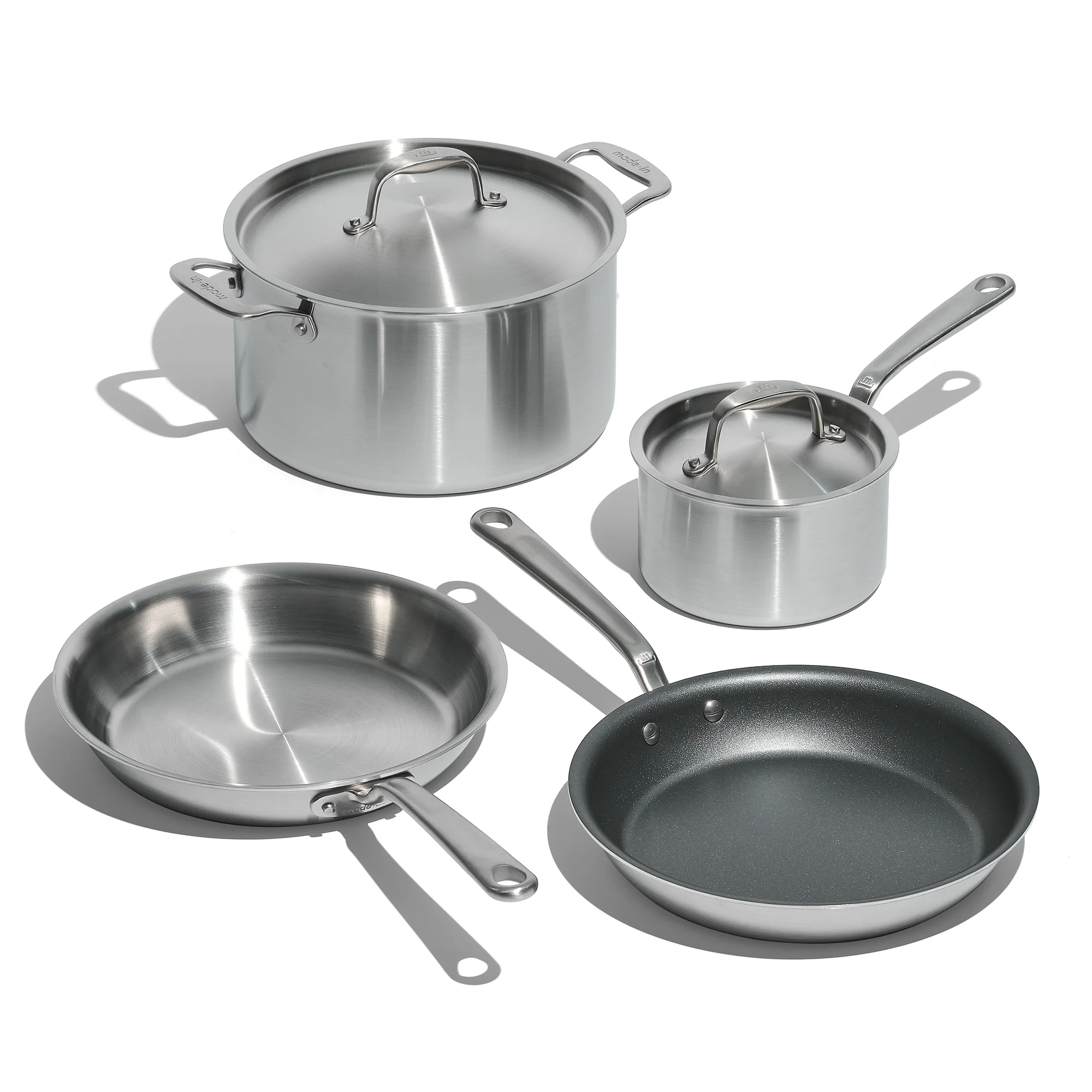 Made In Cookware - 6 Pc Stainless Steel Cookware Se - 5 ply Clad - Includes Frying Pans, Saucepan, and Stock Pot - Professional Grade - Made in Italy - Induction Compatible