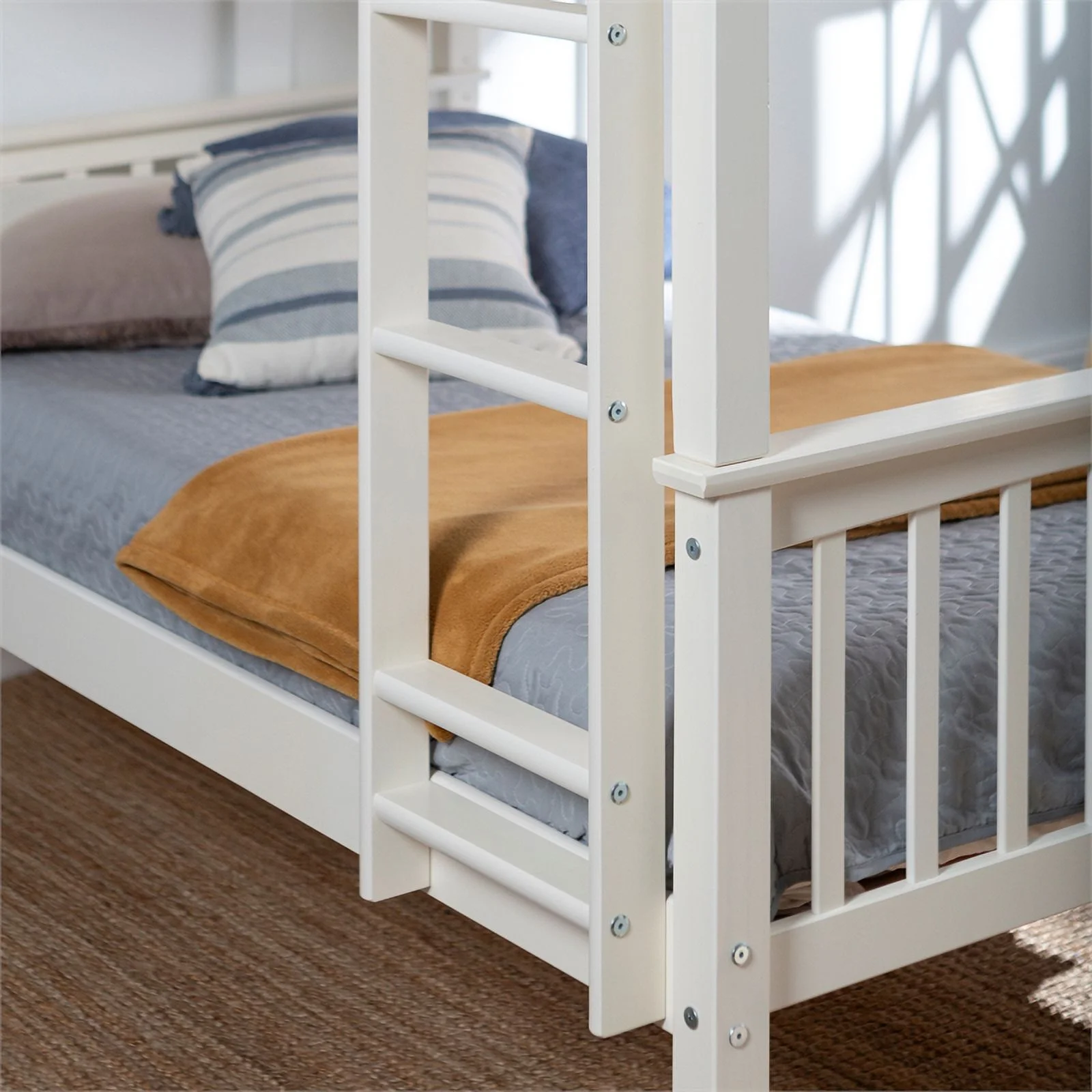 Pemberly Row Traditional Solid Wood Twin over Twin Design Bunk Bed in White