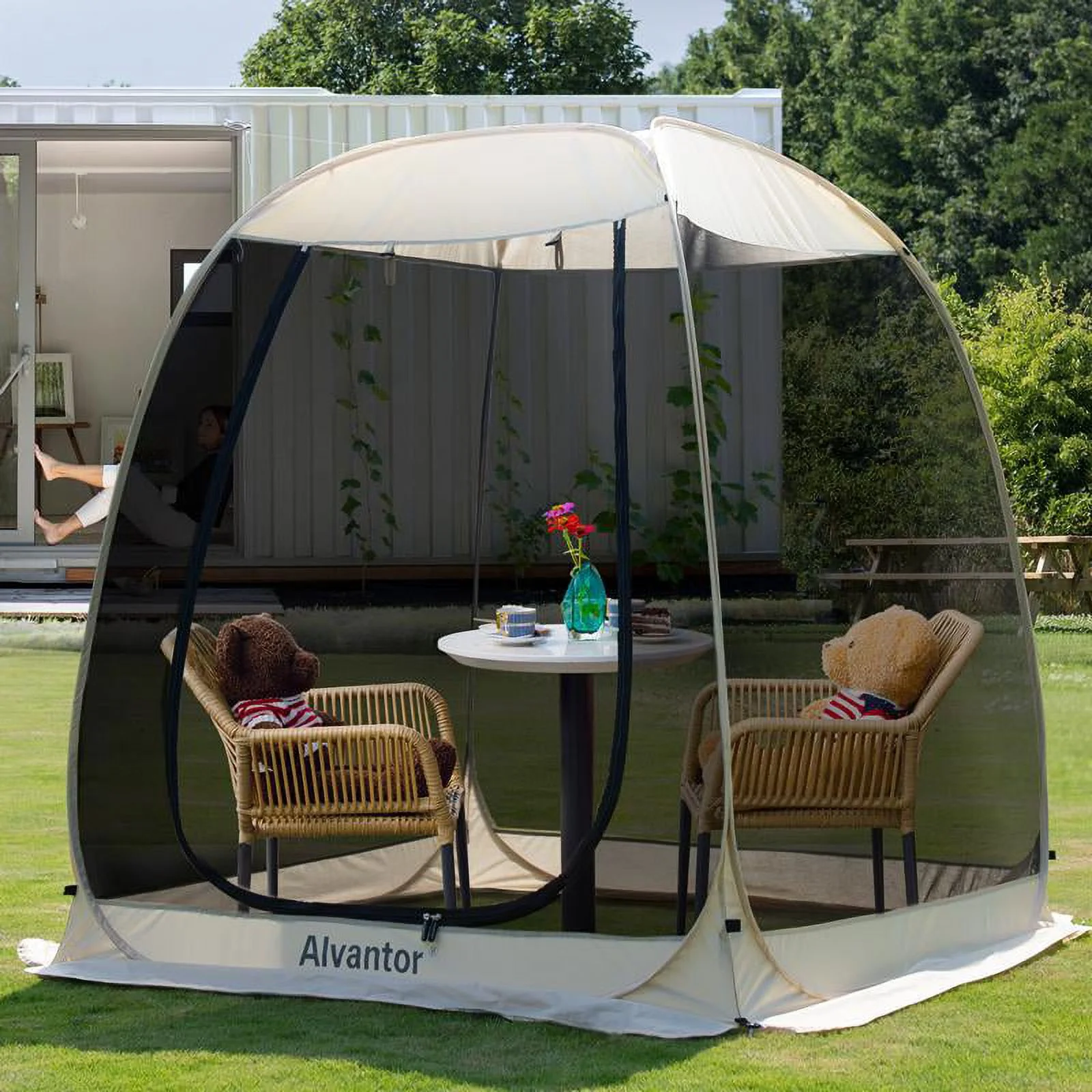 Screen House Tent Gazebo Pop up Instand Canopy 6'X6' Beige, 6 ft