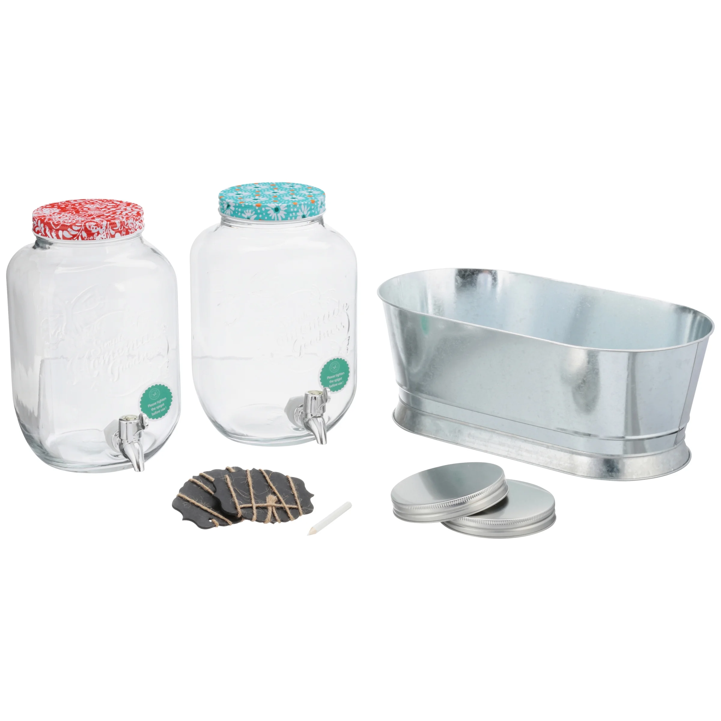 The Pioneer Woman Simple Homemade Goodness Clear Drink Dispenser Set with Ice Bucket, Chalk Boards and Chalk Pencil