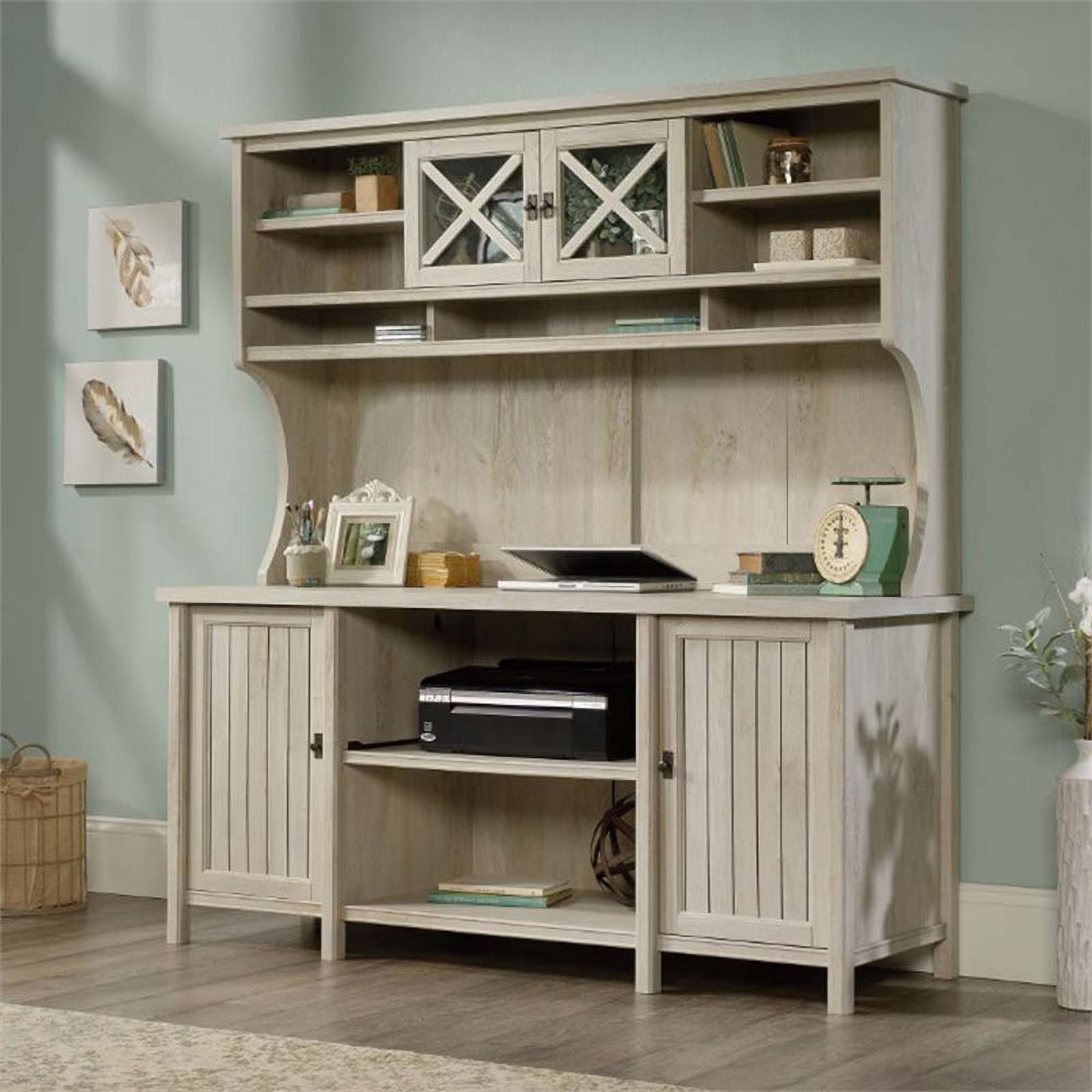 Sauder Costa Credenza with Hutch in Chalked Chestnut