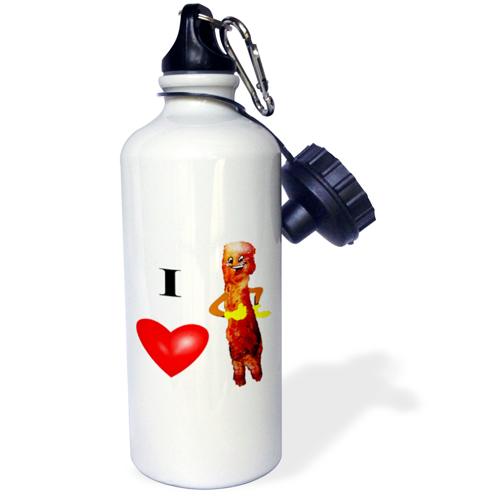 3dRose I Love Bacon, Sports Water Bottle, 21oz