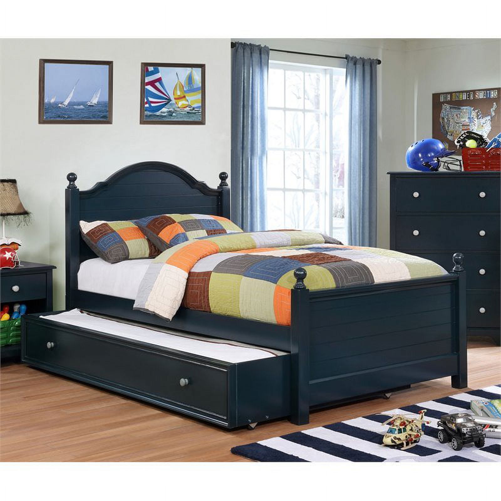 Furniture of America Cedric Wood Panel Kids Twin Bed with Trundle in Blue