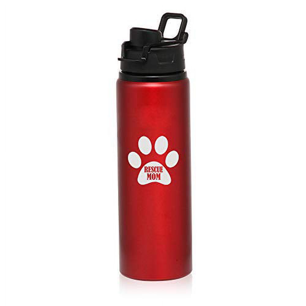 MIP Brand 25 oz Aluminum Sports Water Travel Bottle Paw Print Rescue Mom (Red)
