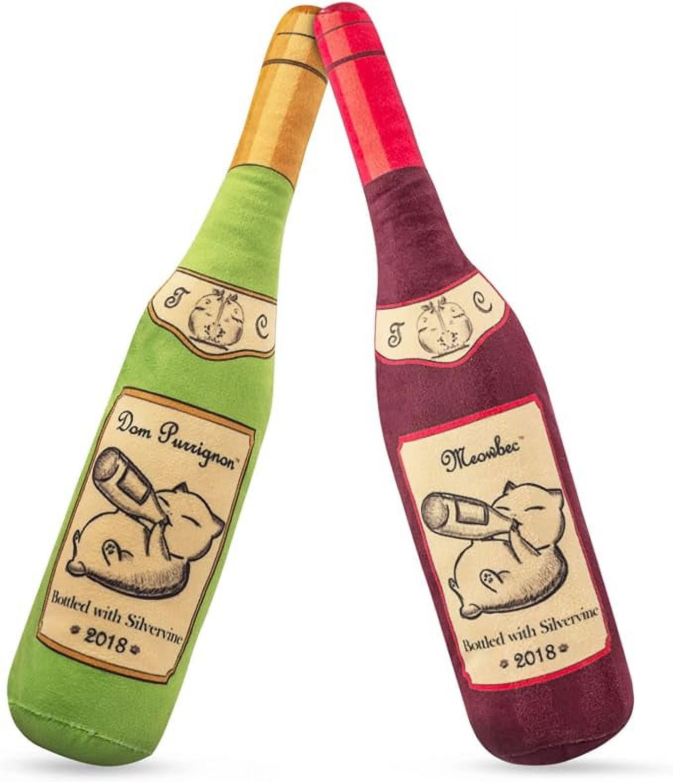 TWINCRITTERS KittiLush 2-Pack Organic Silvervine Catnip Substitute Toys for Cats & Kittens | 100% All-Natural Wild Harvested Silvervine | 2 TWINCRITTERS Refillable Wine Bottle Plush Cat Toys