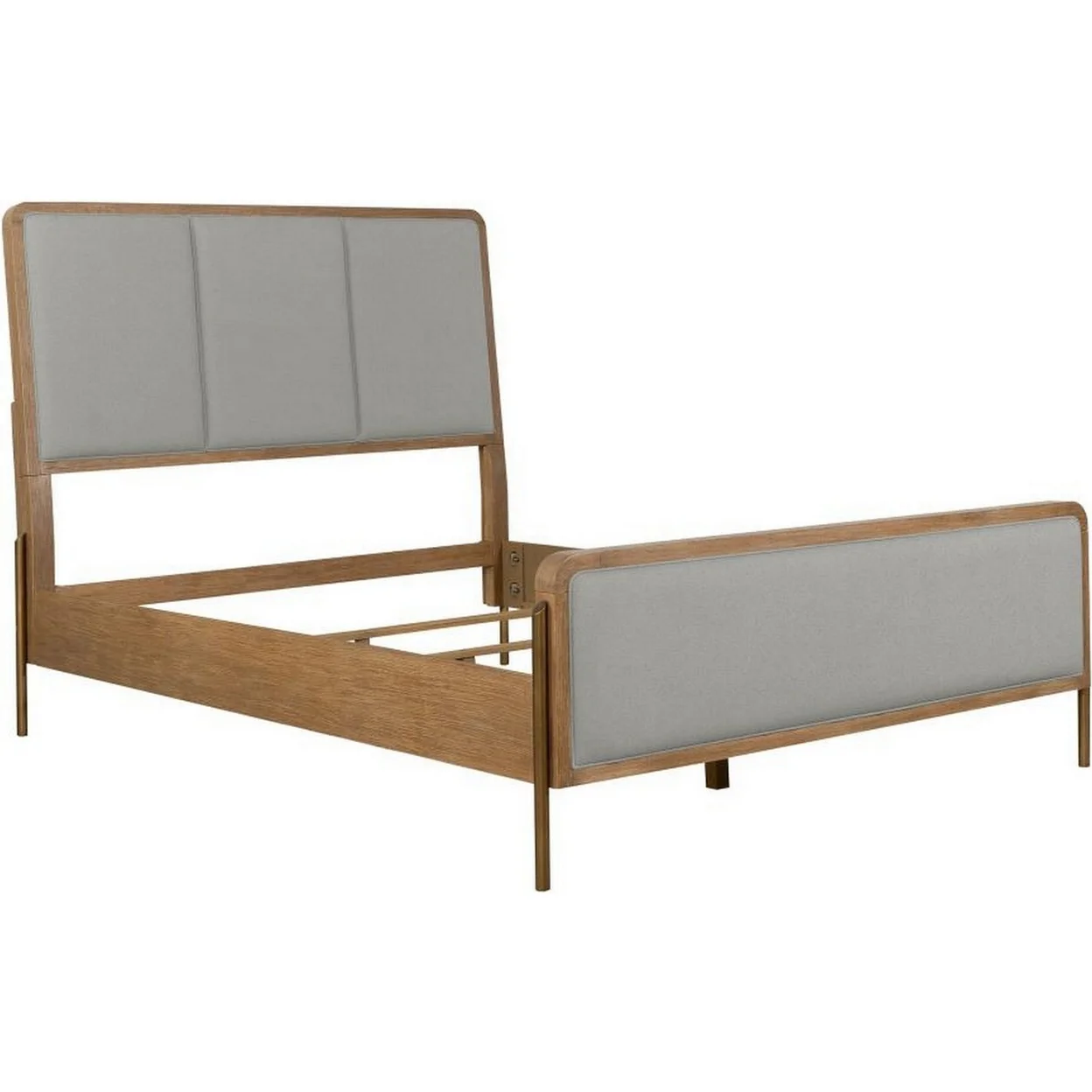 Niko Wood Queen Size Bed with Padded Upholstery 4 Slats Wirebrushed Gray- Saltoro Sherpi