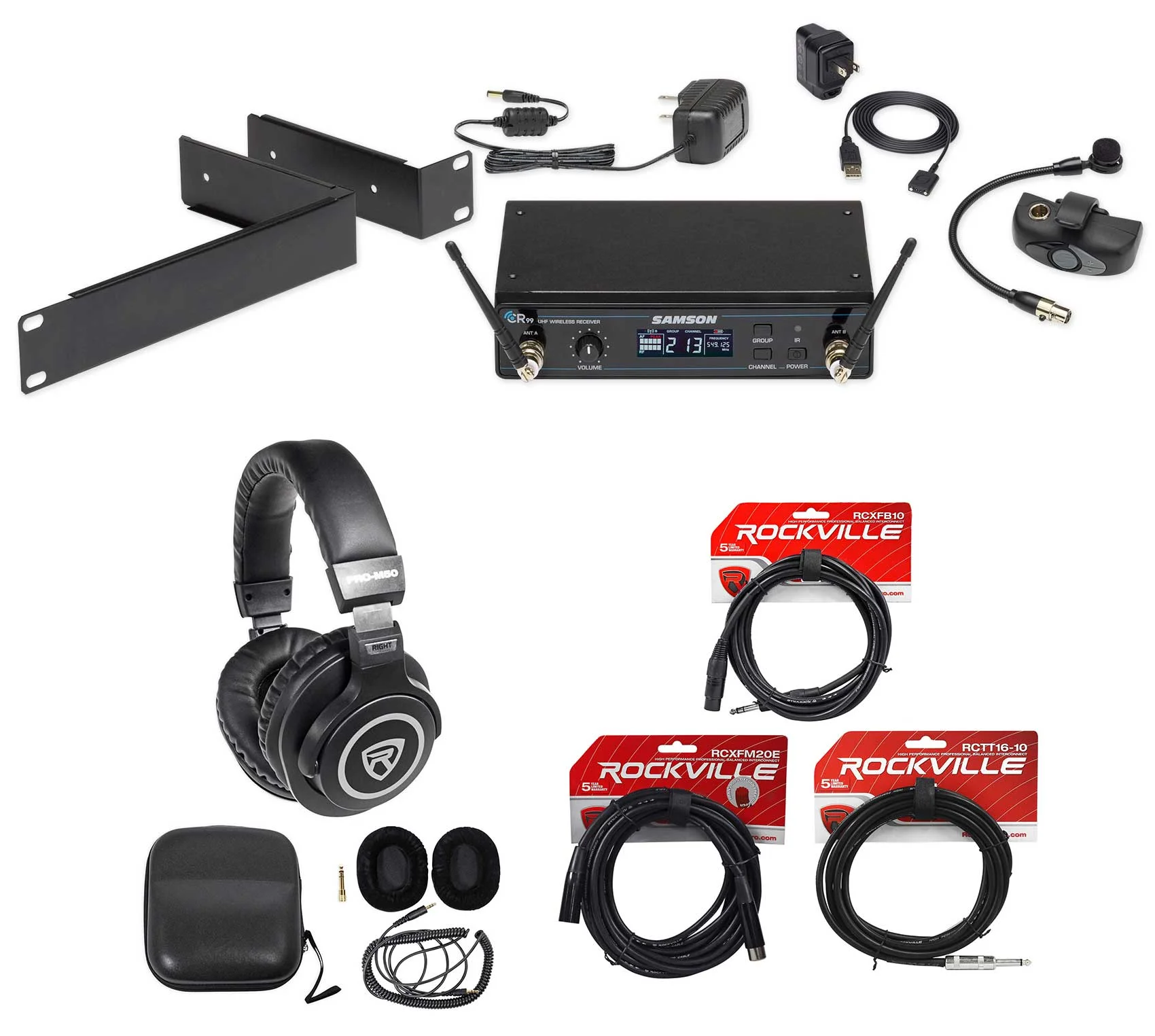 SAMSON AirLine AWX Wind Instrument Wireless Horn Microphone+Headphones+Cables