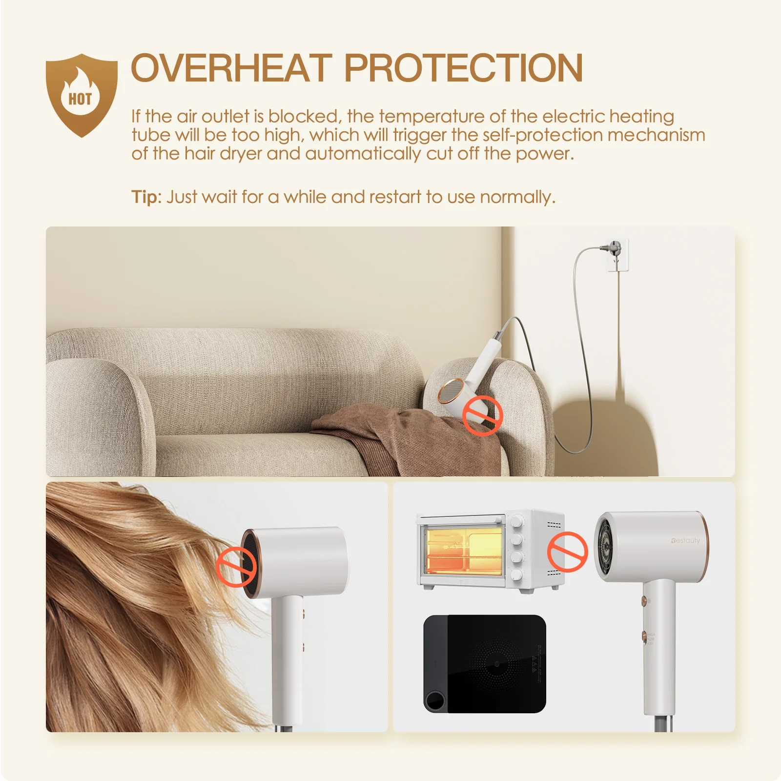 Hair Dryer Large Wind Quickly Drying Hydrate Hair with 2 Styling Wind Nozzles Household Hotel Hair Salon Hair Dryer