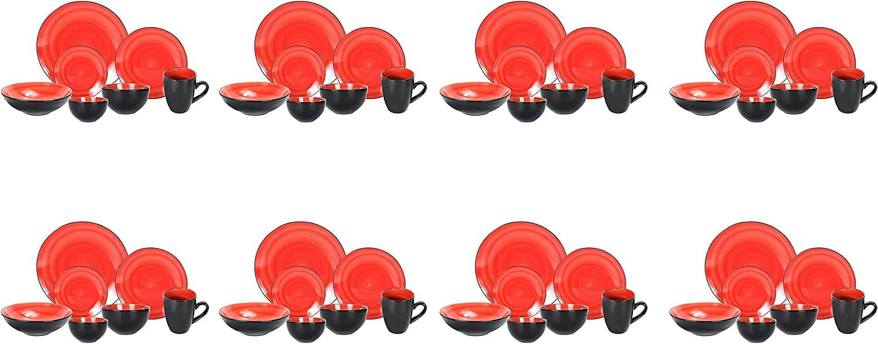 Stoneware Sonoma Dinnerware Set, Black + Speckled Spin Wash (56Pc Set, Red)