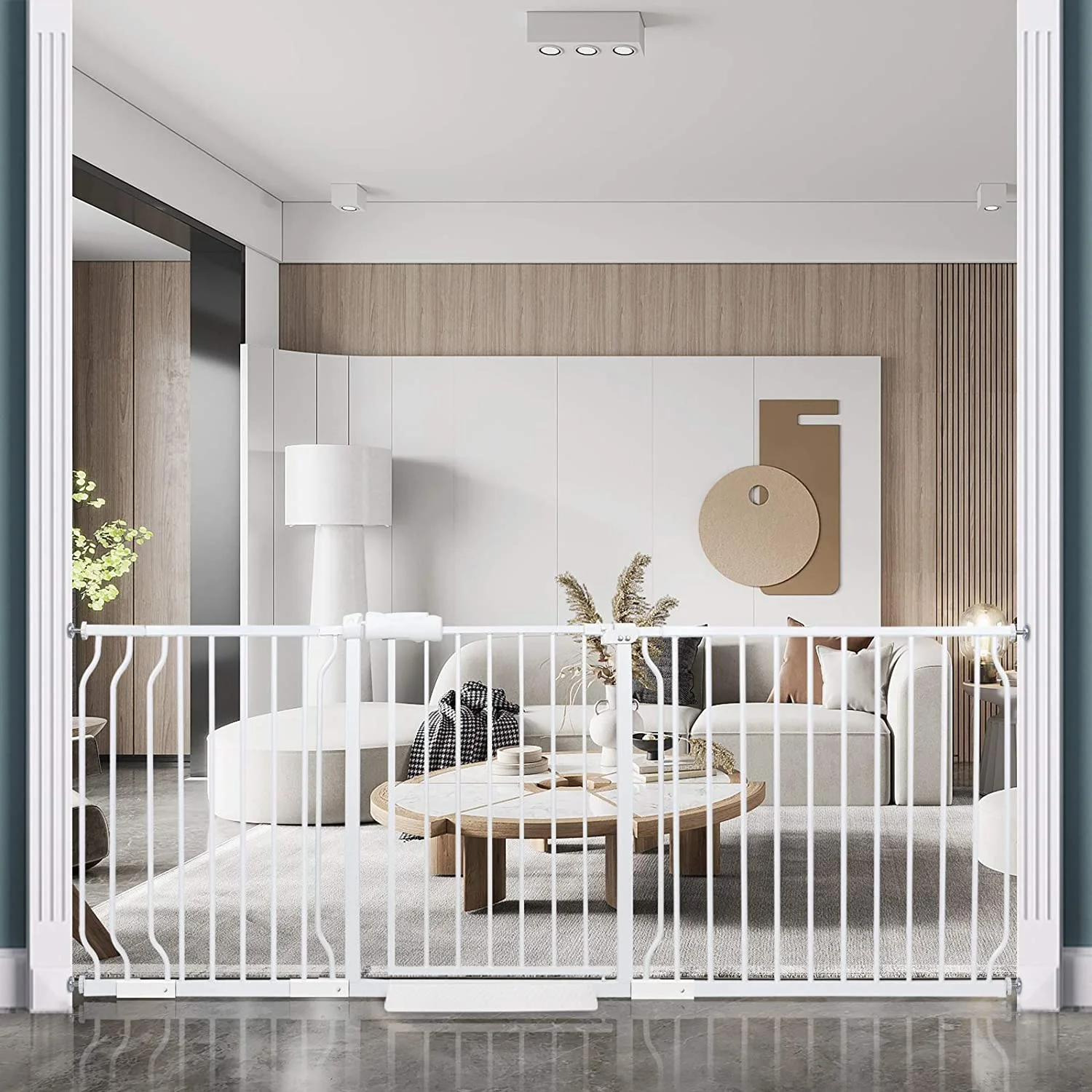 Extra Wide Baby Gate Pressure Mounted Dog Gates Extra Wide Tension Indoor Safety Gates Metal Large Pet Gate Walk Through for The House Doorways Stairs(76.38