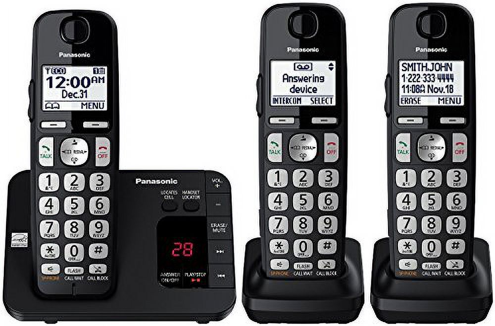 Panasonic DECT 6.0 Expandable Cordless Phone System with Answering Machine and Call Blocking - 3 Handsets - KX-TGE433B (Black)