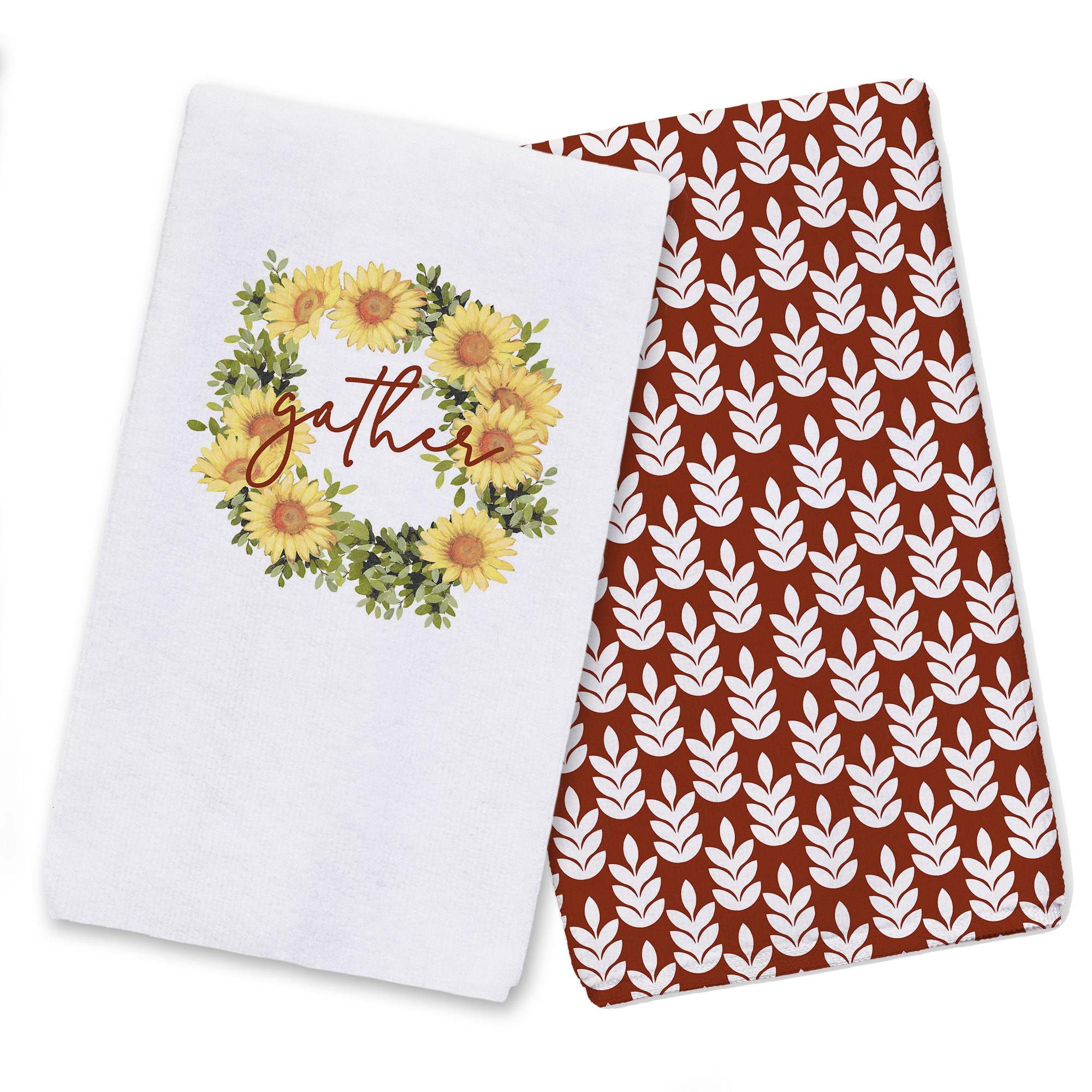Creative Products Gather Sunflower Wreath Red 16 x 25 Tea Towel Set of 2