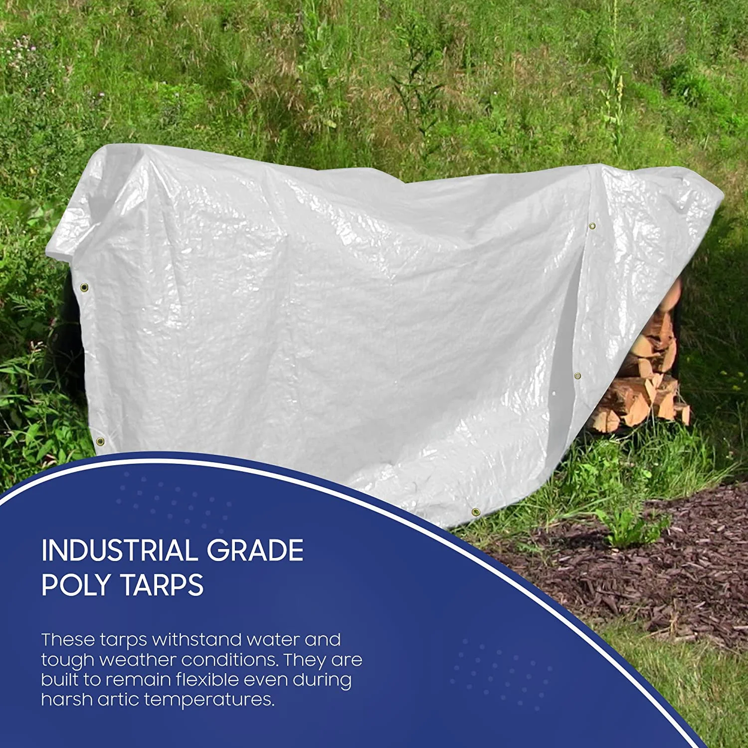 Tarps Now Waterproof Poly Tarps, 12 Mil Heavy Duty Tarp - White (6’x8’)