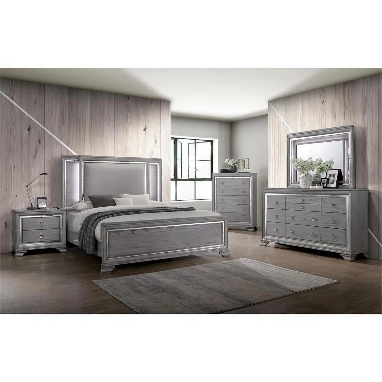 Furniture of America Hariston 2-Piece Wood Dresser and Mirror in Light Gray
