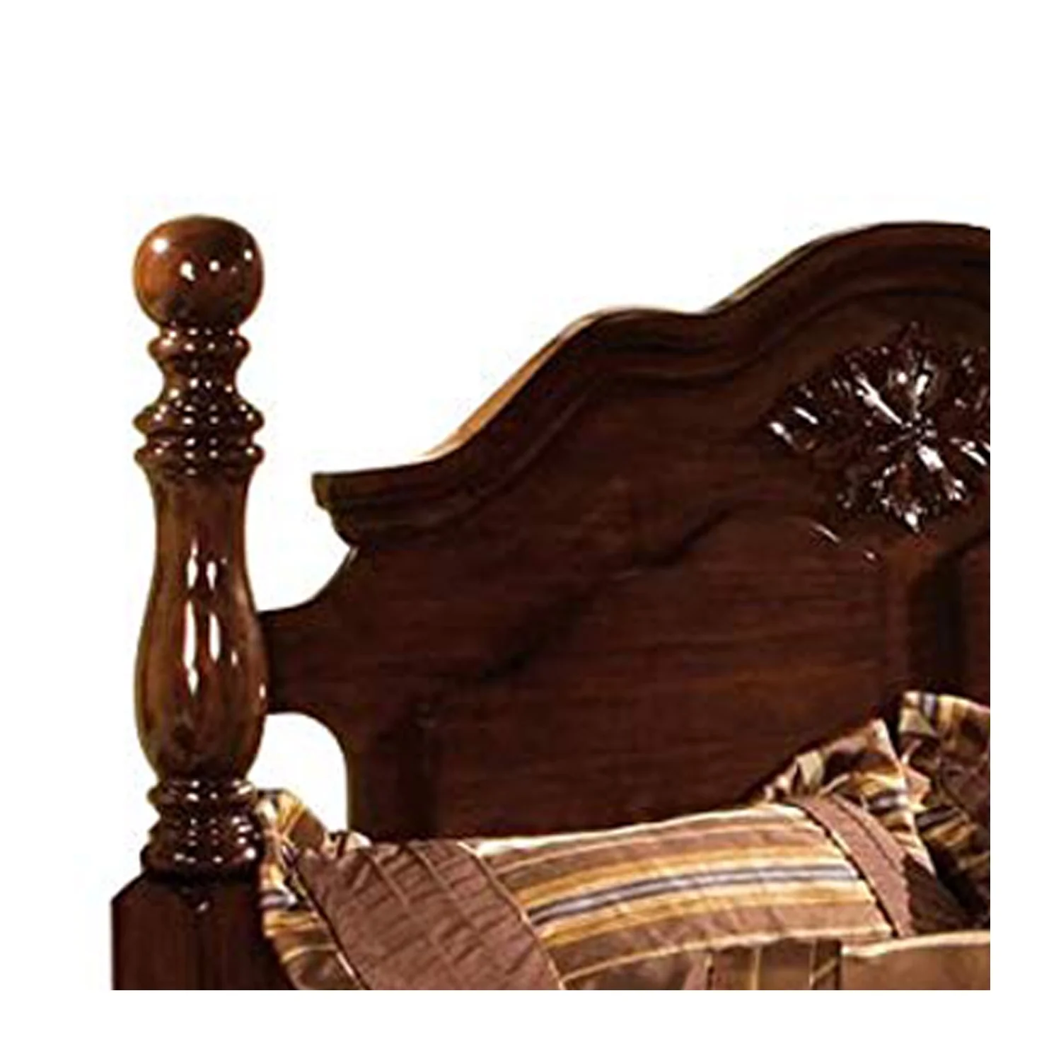 Benjara Scalloped Design Eastern King Bed with Turned Side Posts, Brown