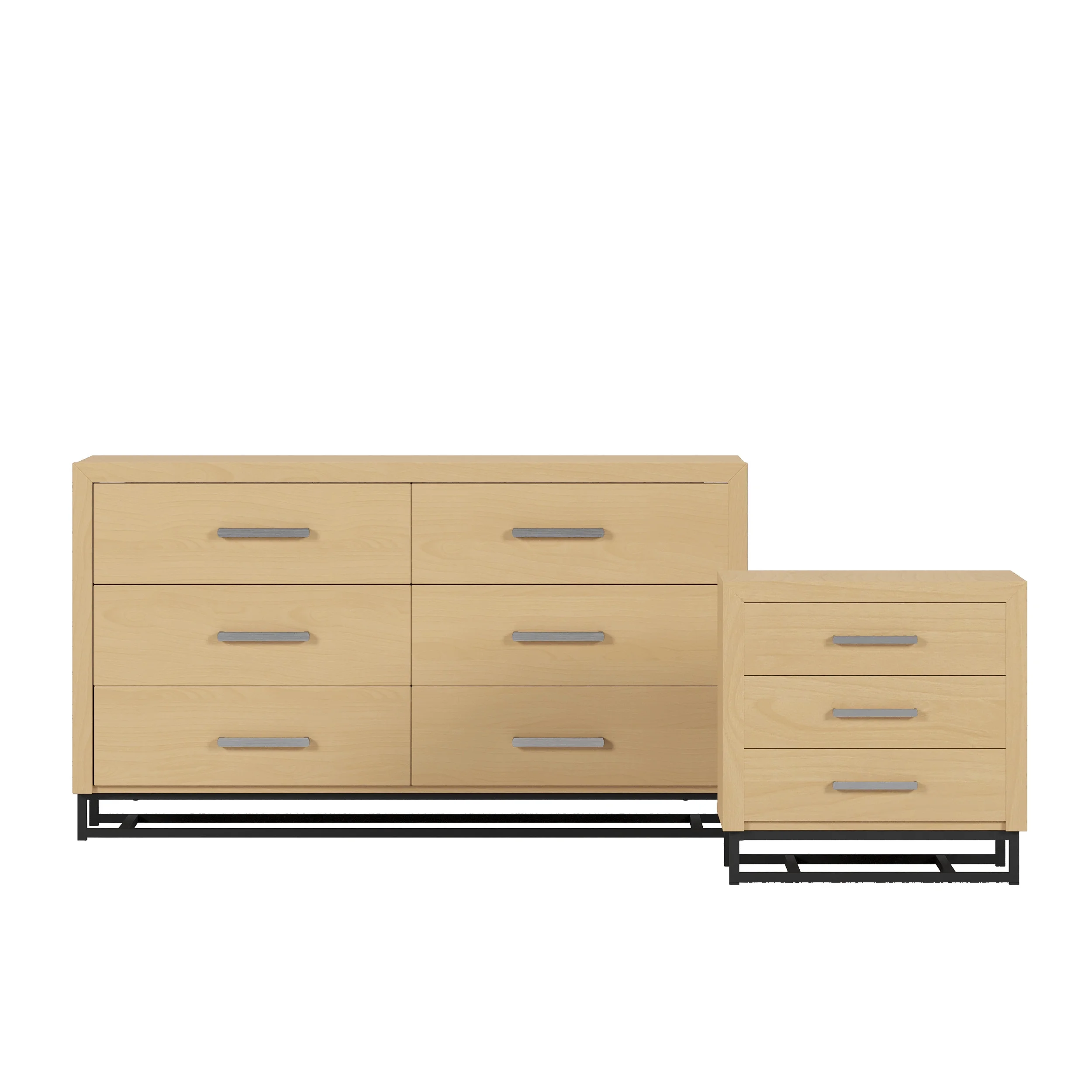 Noble House Cayuga Faux Wood 2 Piece Double Dresser and Nightstand Bedroom Set, Natural and Black