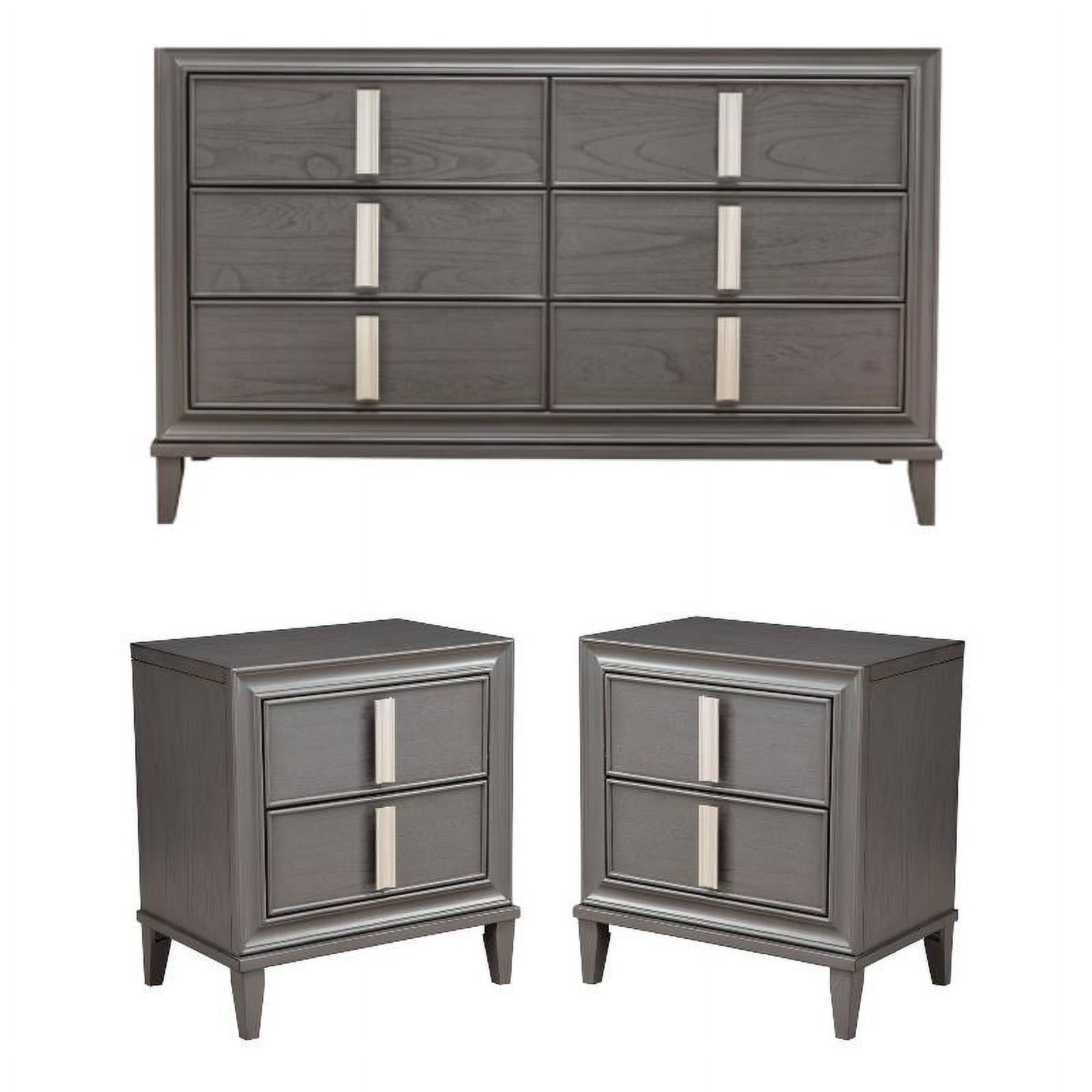 Home Square 3-Piece Set with 6 Drawer Dresser & 2 Nightstands in Dark Gray