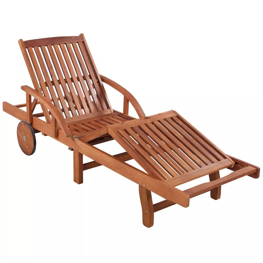 Dcenta Outdoor Sun Lounger with Folding Table Set Acacia Wood Backrest Adjustable Chaise Lounge Chairs for Poolside, Beach, Deck, Backyard, Balcony, Garden, Patio Furniture