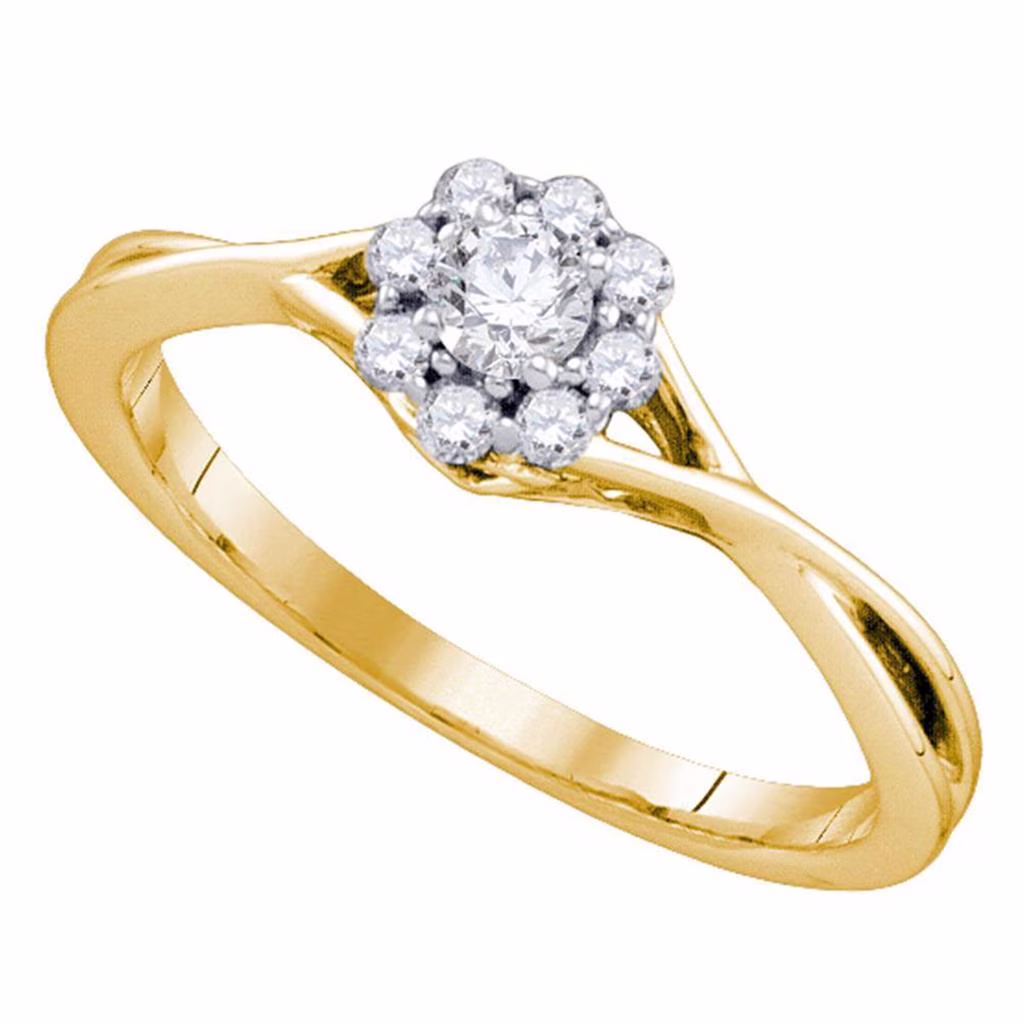 14k Yellow Gold Round Diamond Flower Cluster Promise Ring 1/4 Cttw