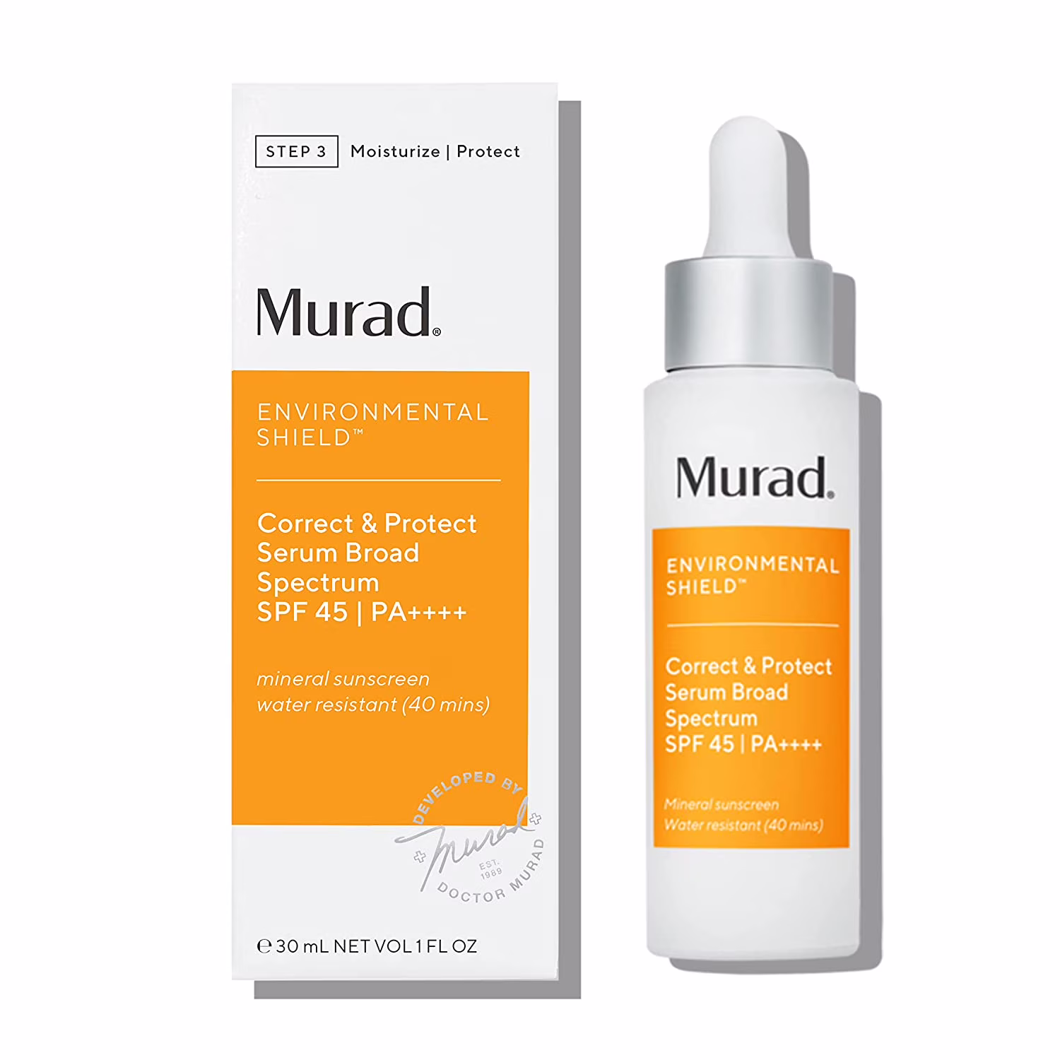 Murad Envrionmental Shield Correct & Protect Serum Broad Spectrum SPF 45 Mineral Sunscreen 1 fl oz