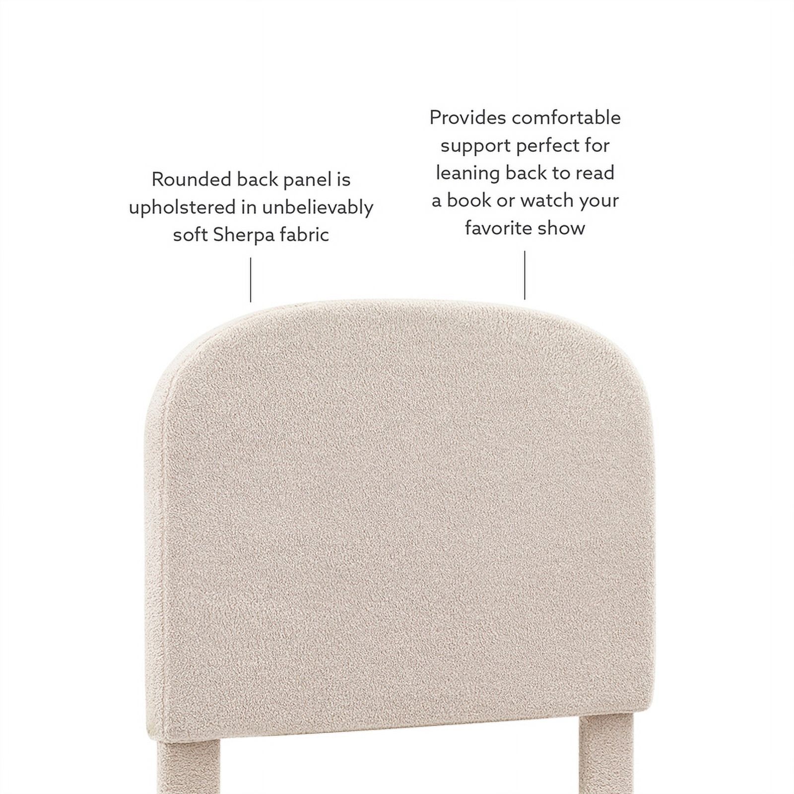 Linon Tristan Twin Sherpa Upholstered Rounded Headboard in Off White