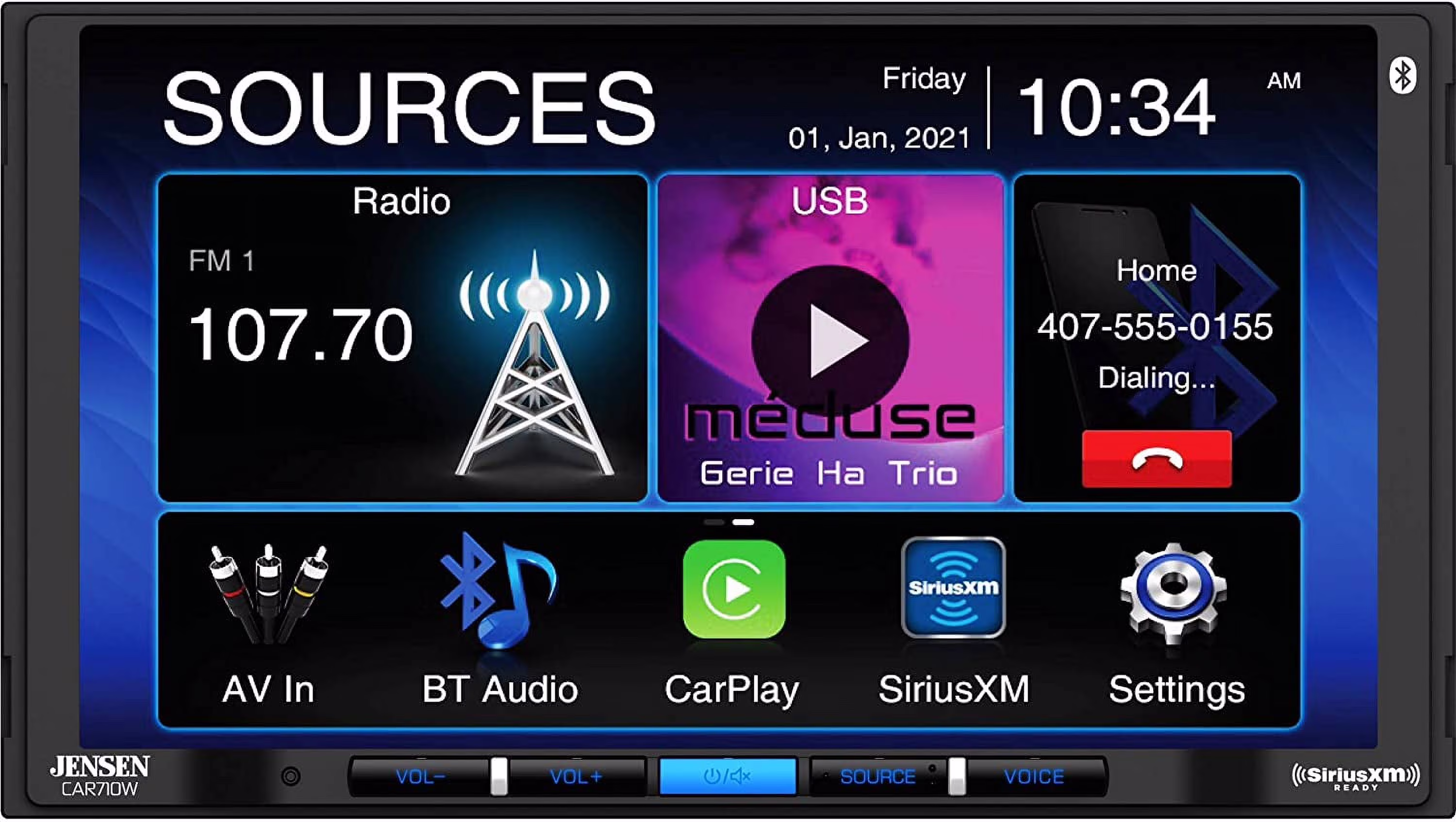 Jensen CAR710W 7” Mechless Multimedia Receiver with Wireless and Wired Apple CarPlay l Wireless and Wired Android Auto l SiriusXM-Ready l Built-in Bluetooth | USB Input with Charging