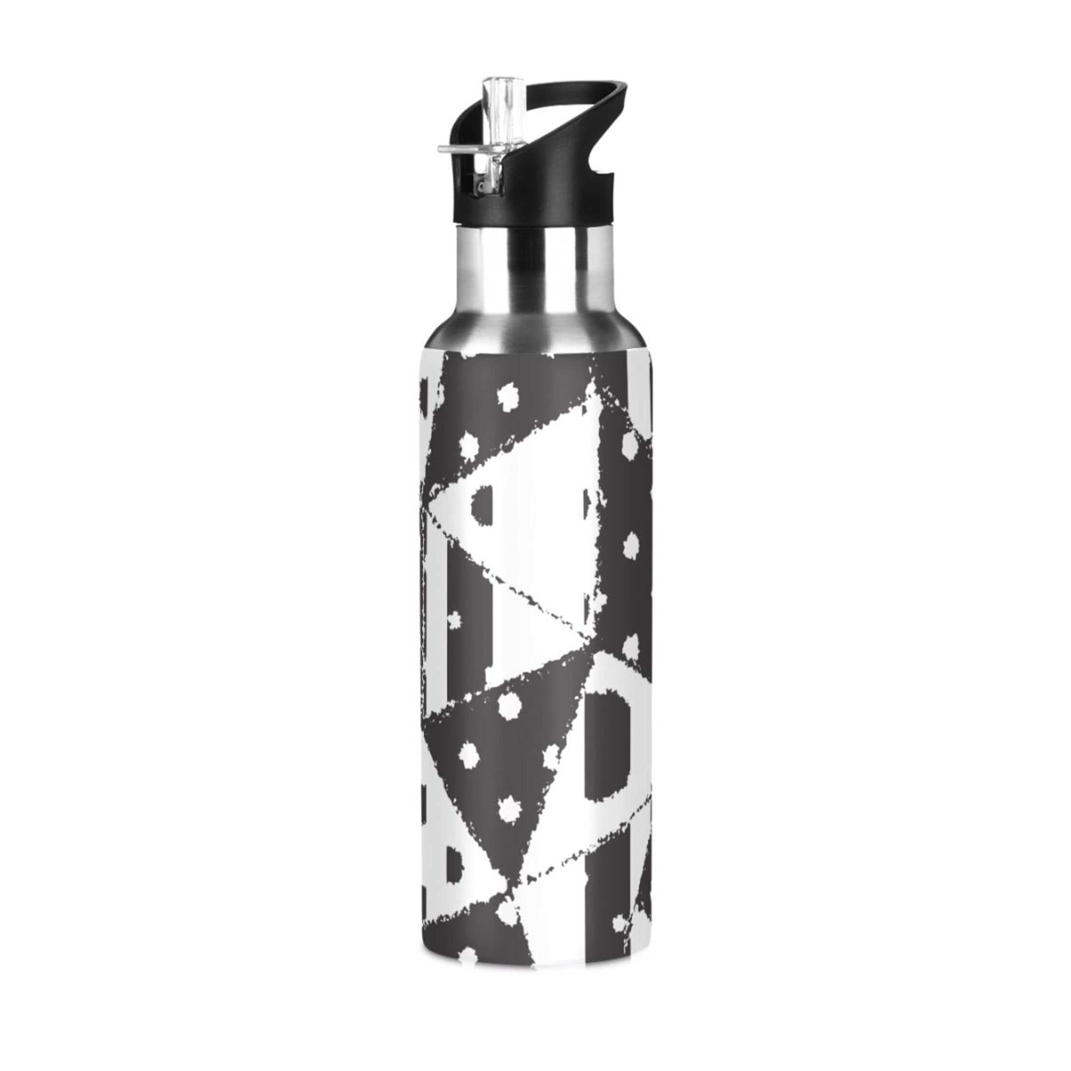 Stainless Steel Water Bottle Polka Dots Patchwork Mosaic on Retro Style Stripes with Straw Lid Vacuum Insulated Leak Proof Flask Jug for Gym Travel Sports Cycling Outdoor 20 OZ