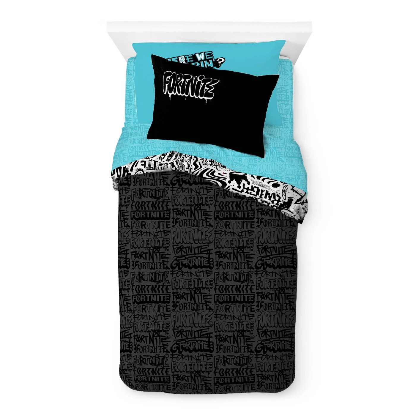 Epic Games Fortnite Black & White 5 Piece Twin Bed Set w/ Sham, 100% Microfiber