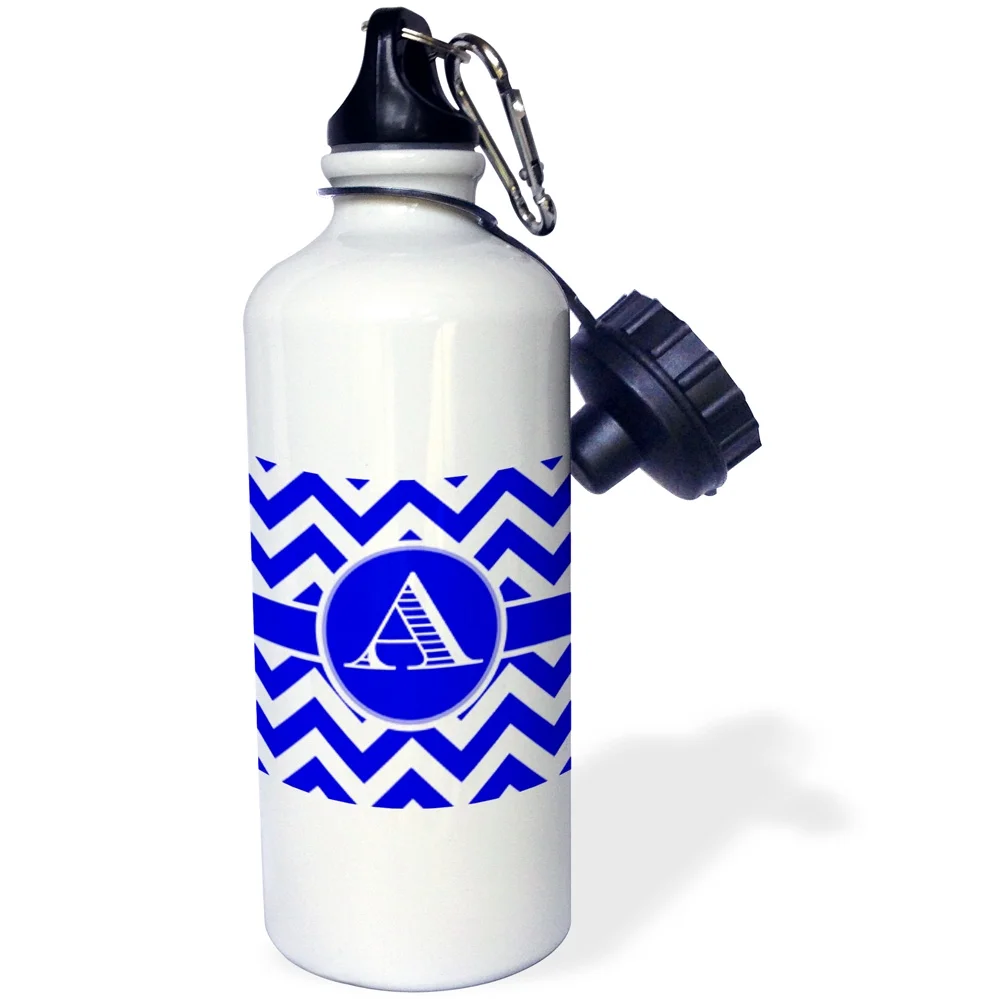 3dRose Blue and white chevron monogram white initial A - Straw Water Bottle, 21-ounce