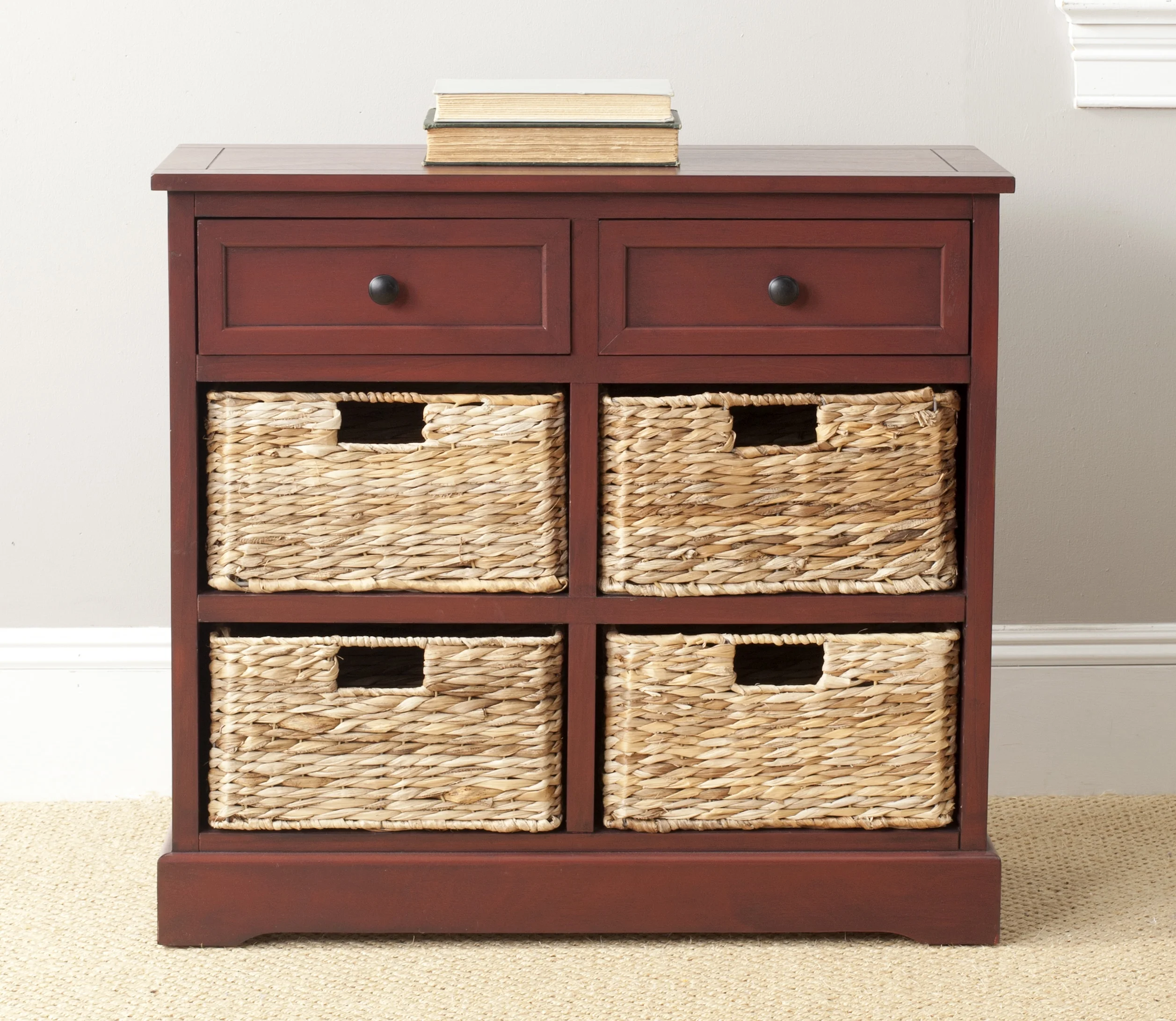 SAFAVIEH Herman Rustic 2-Drawer Storage Unit with 4 Wicker Baskets (29.9 in. W x 13 in. D x 26 in. H)