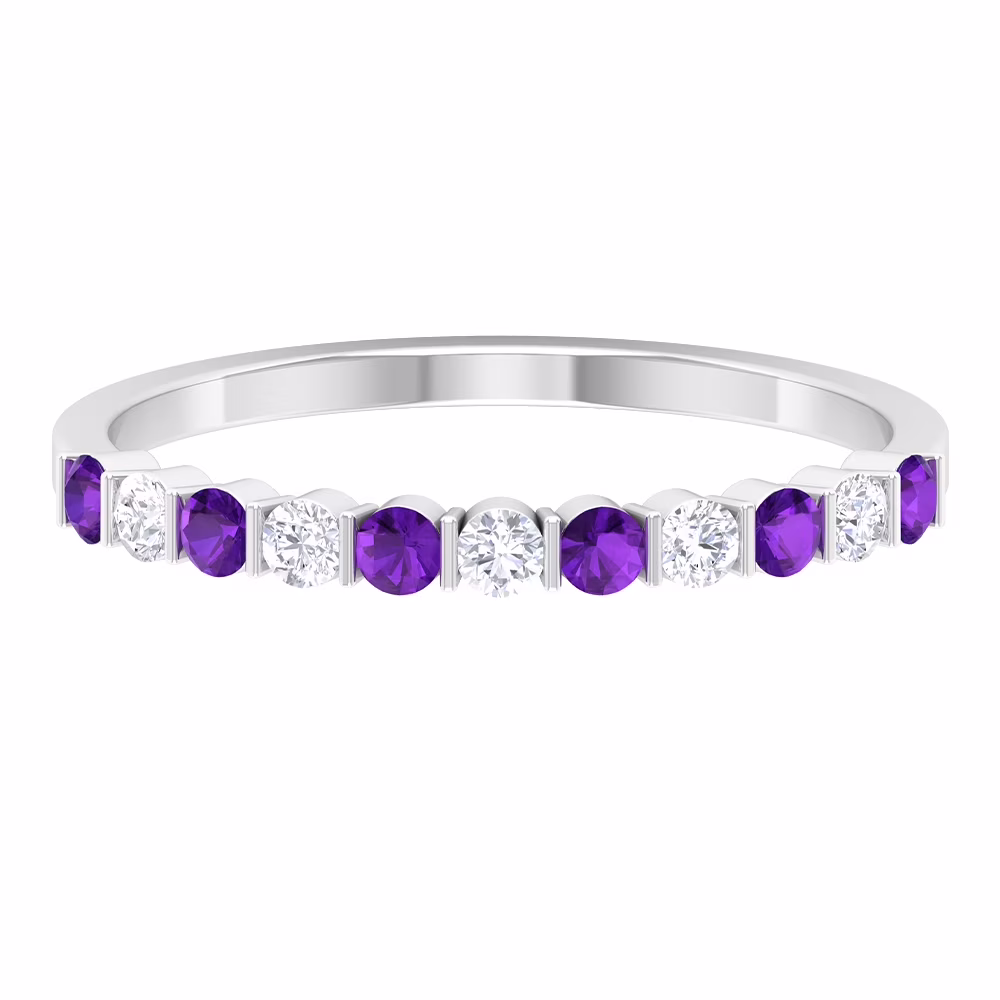 1/4 CT Amethyst and Moissanite Stackable Ring in Bar Set, 925 Sterling Silver, US 4.00